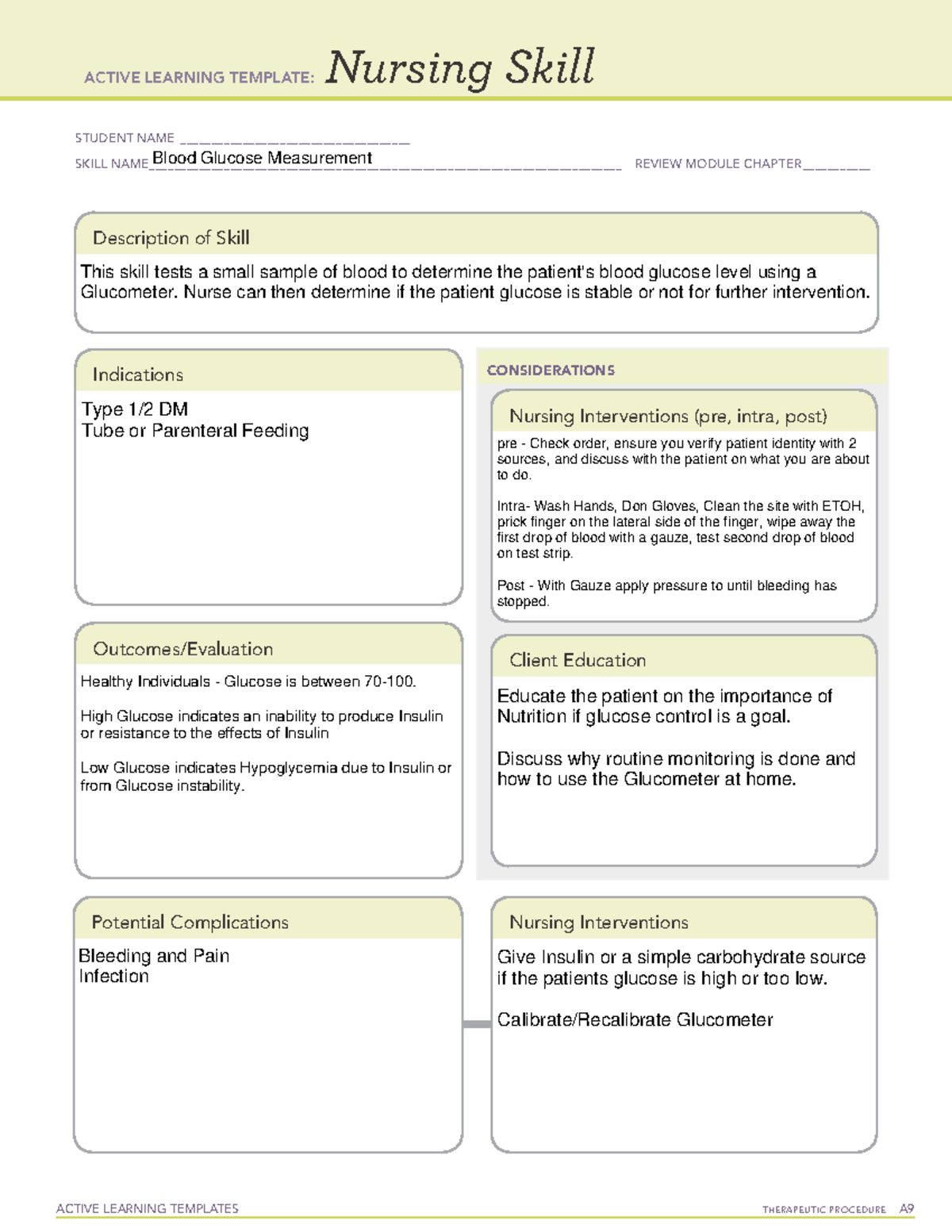 Blood Glucose Measurement - Active Learning Templates Therapeutic 