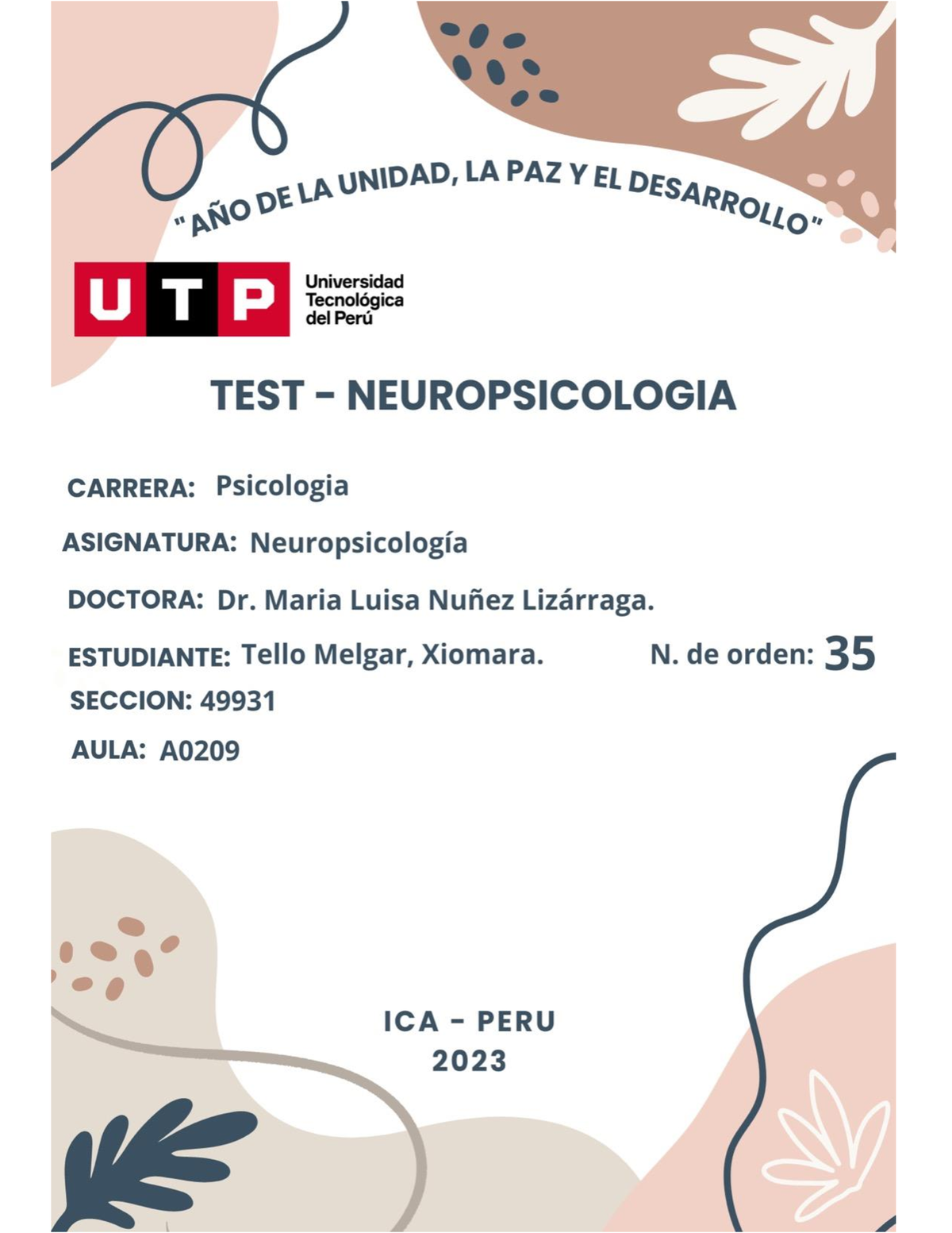 Test Neuropsicologia Informe Neuropsicol Gico Instrumento Y T Cnicas Aplicadas Observaci N Y