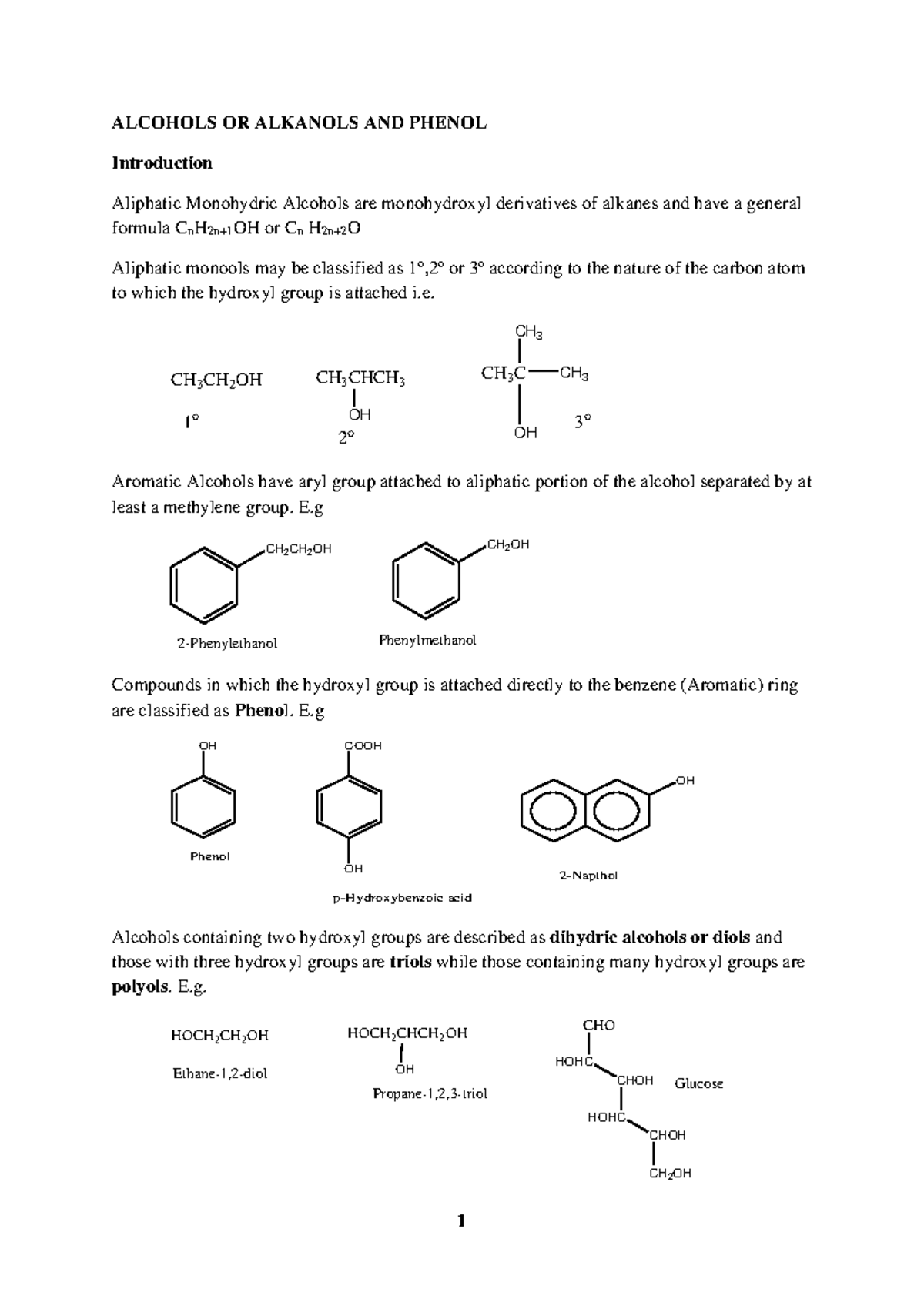 Alcohols and Phenols - Alcohol coverage - ALCOHOLS OR ALKANOLS AND ...
