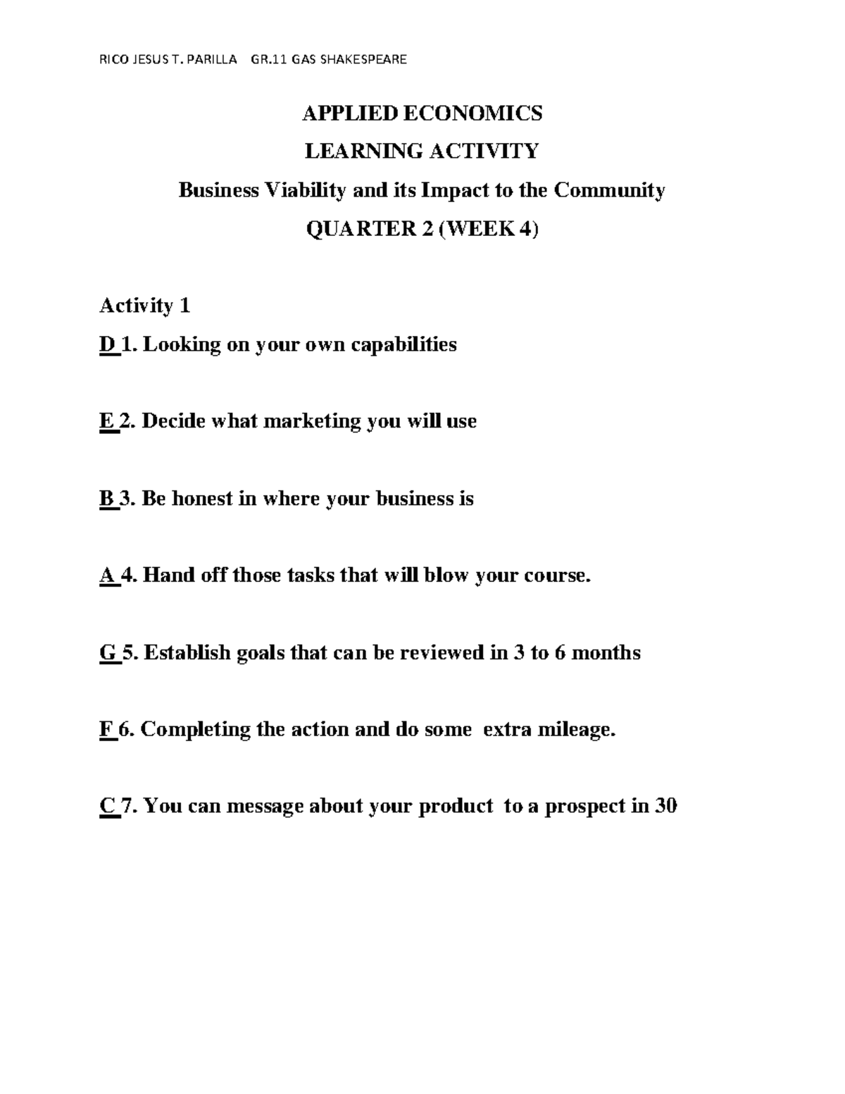 Applied Economics WEEK 4. Q2 - APPLIED ECONOMICS LEARNING ACTIVITY ...