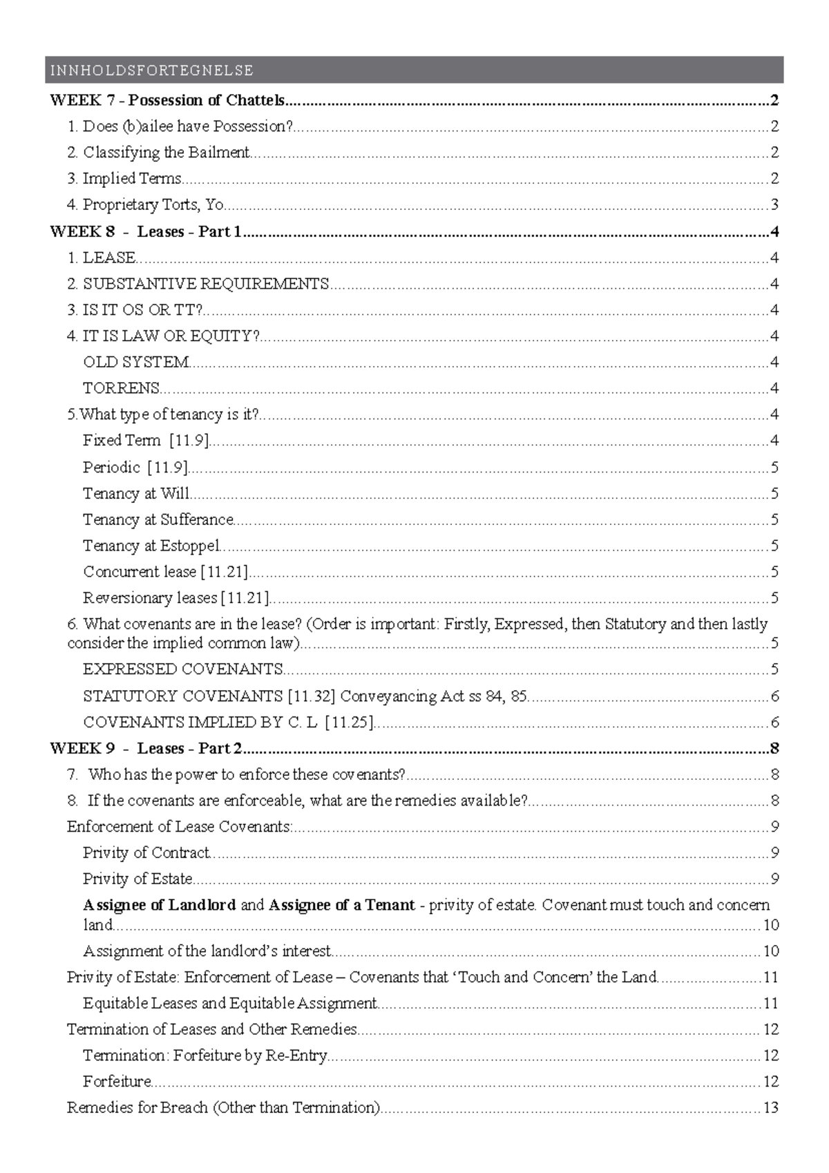 Property - Notes prepared by me for the subject - INNHOLDSFORTEGNELSE ...