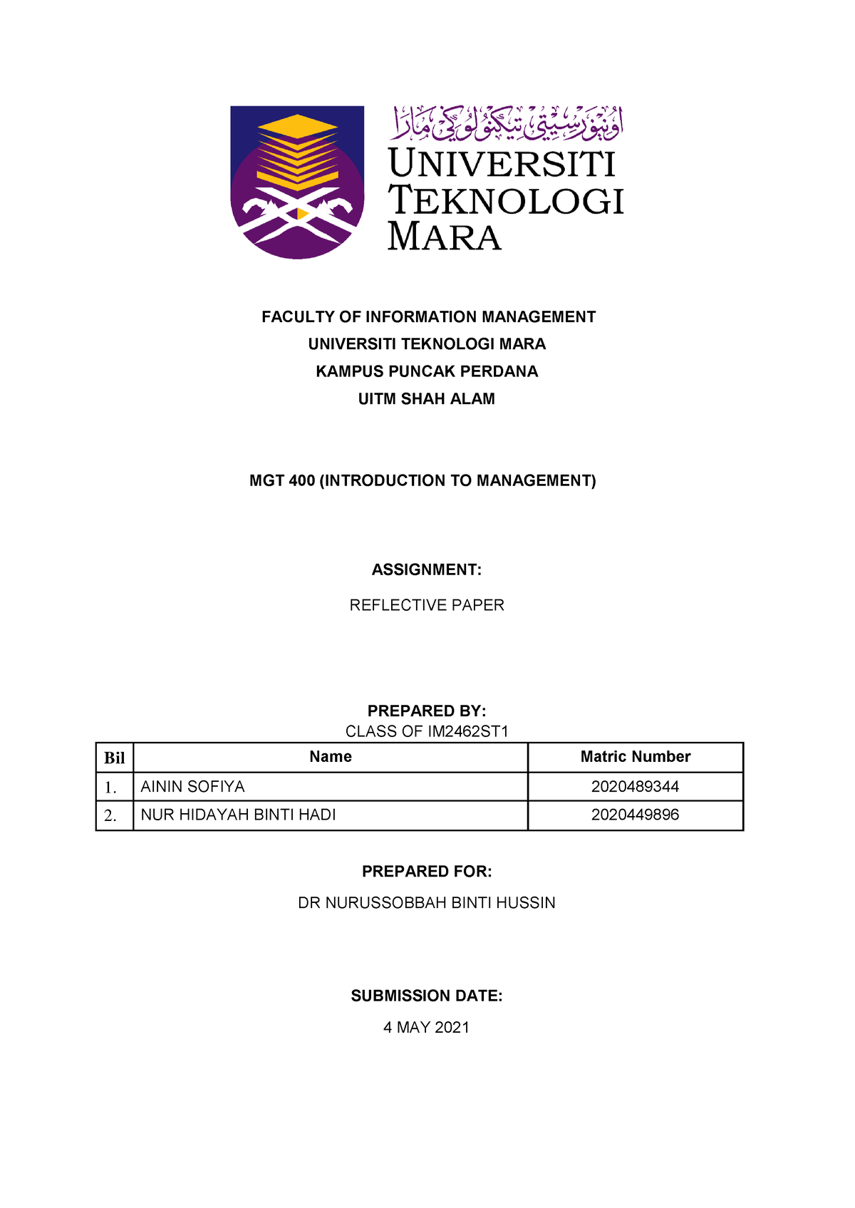 mgt400 assignment 1