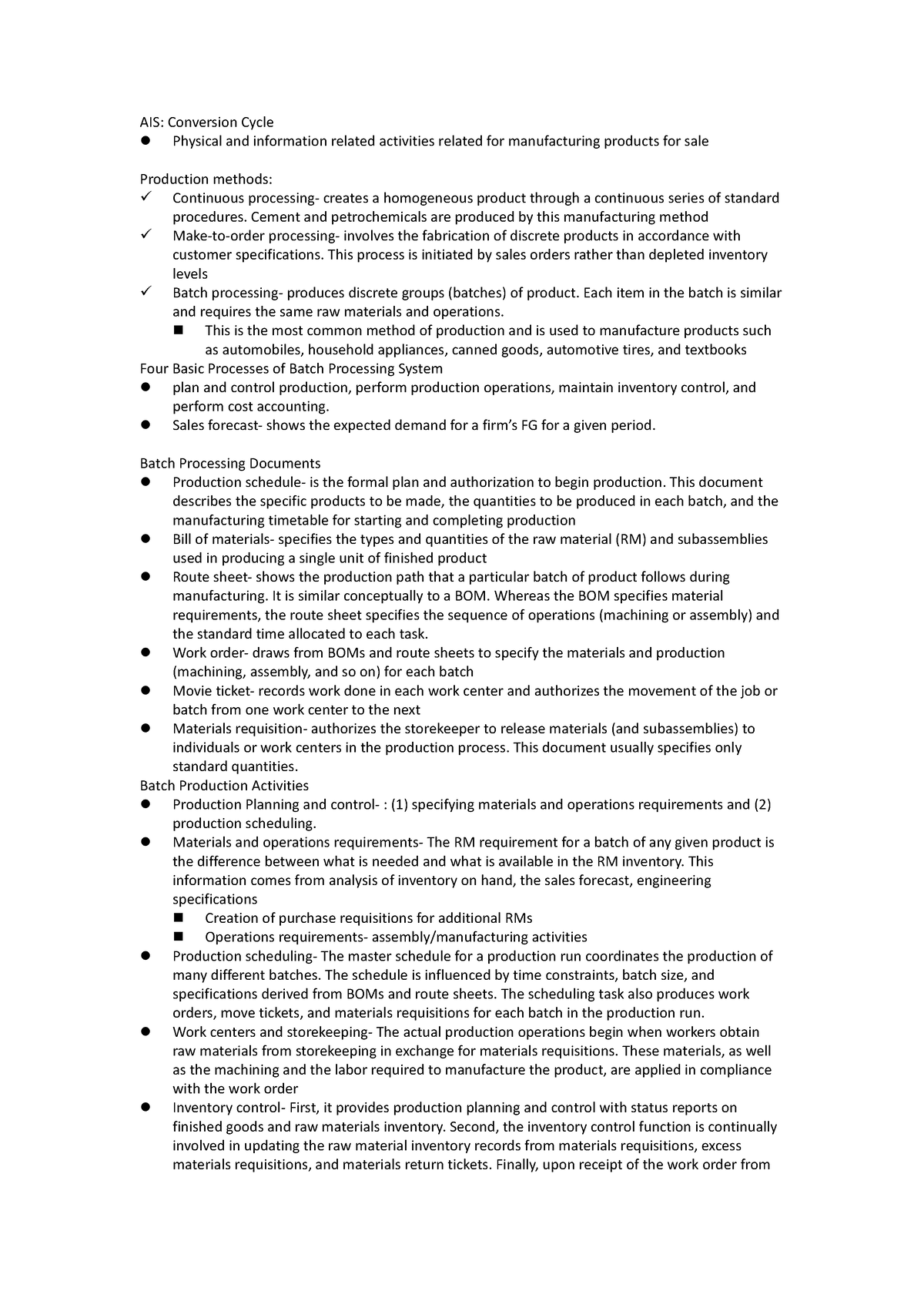 AIS Ccnversion Cycle - conversion - BS Management Accounting - Studocu