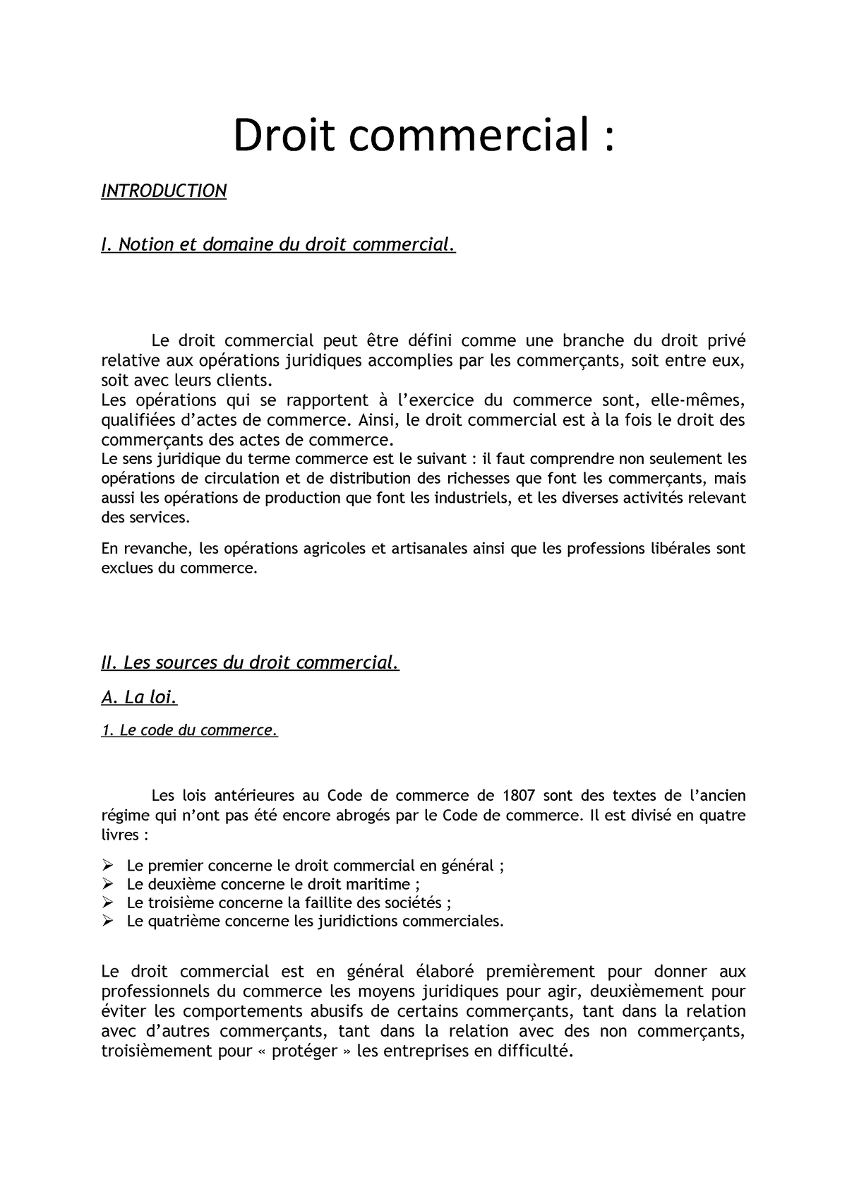 exemple de dissertation en droit commercial