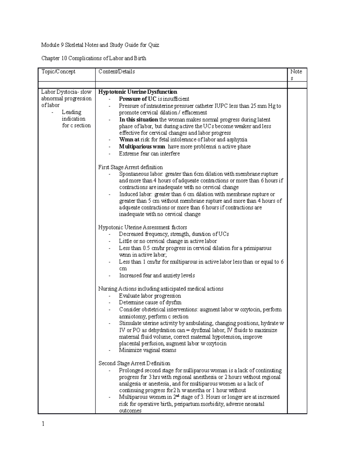 Module 9 Skeletal Notes and Study Guide for Quiz - Hours or longer are ...