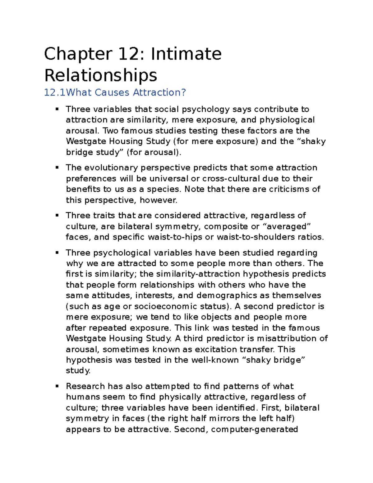 Social Psychology Chapter 12 Notes - Chapter 12: Intimate Relationships ...