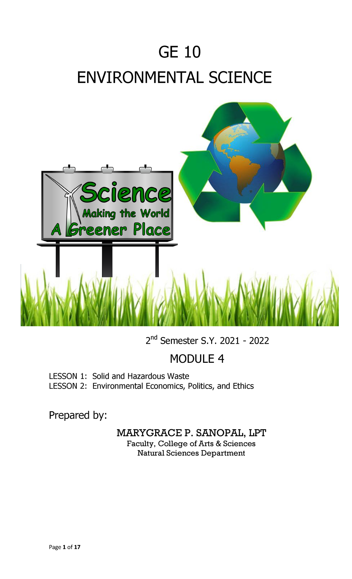 Module 4-GE 10 - MissGracia - GE 10 ENVIRONMENTAL SCIENCE 2 nd Semester ...