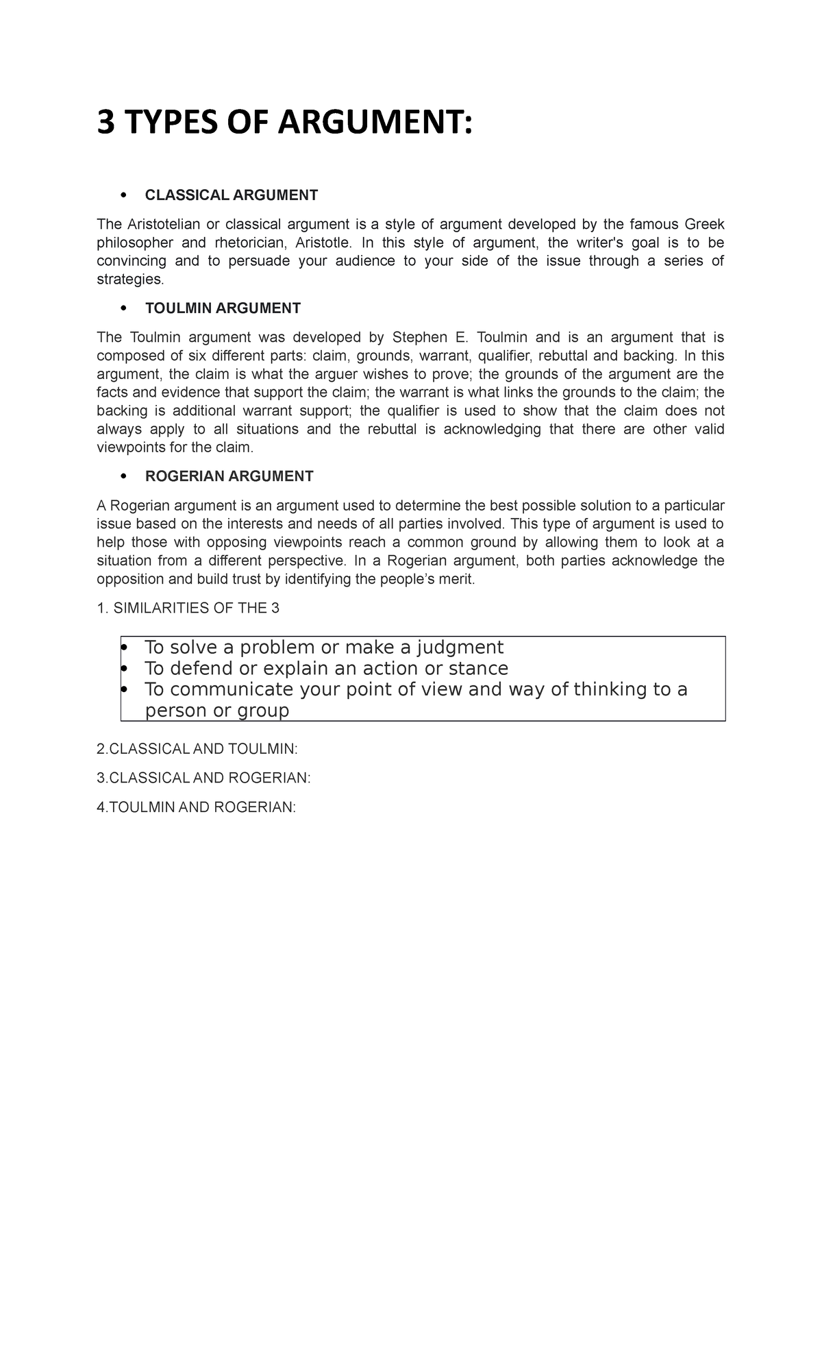 3 Types OF Argument - English writing - 3 TYPES OF ARGUMENT: CLASSICAL ...