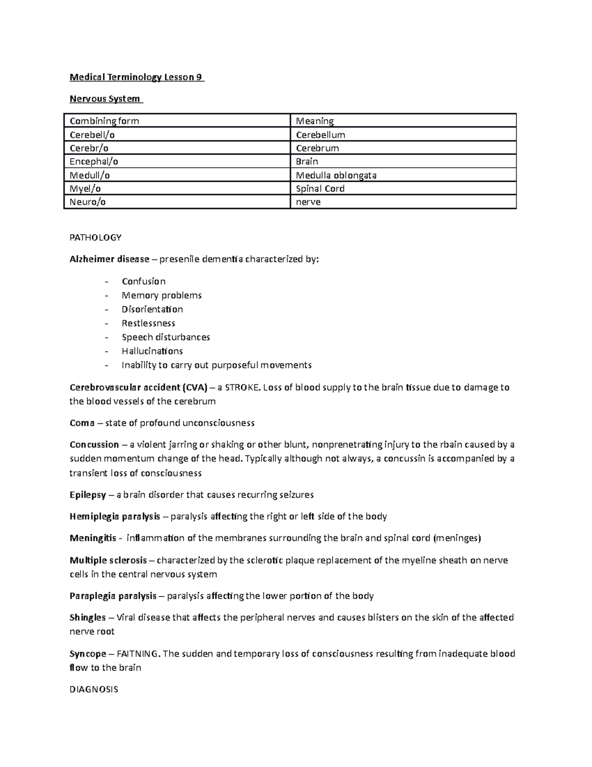 Medical Terminology Lesson 9 Copy Medical Terminology Lesson 9