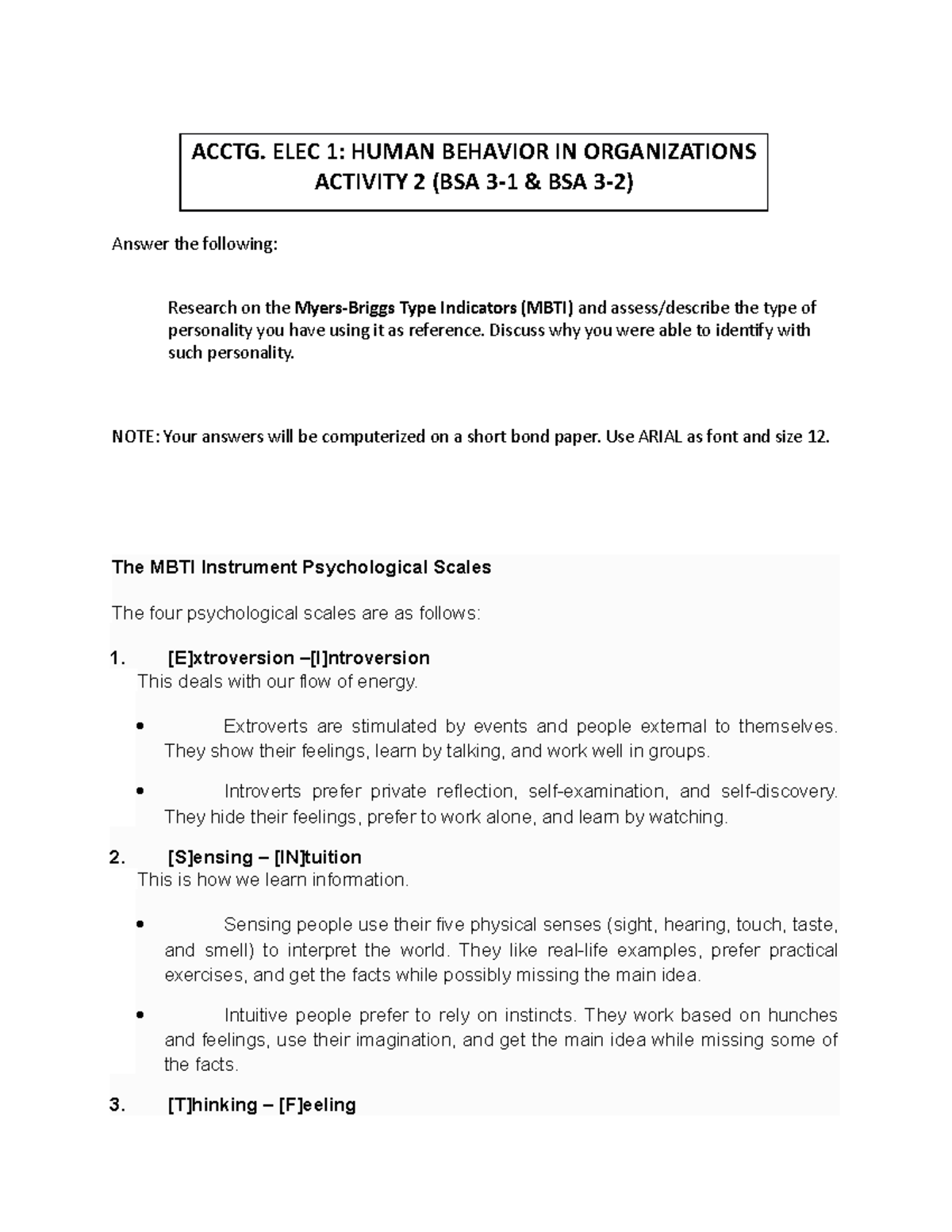 Assignment 2 HBO - ACCTG. ELEC 1: HUMAN BEHAVIOR IN ORGANIZATIONS ...
