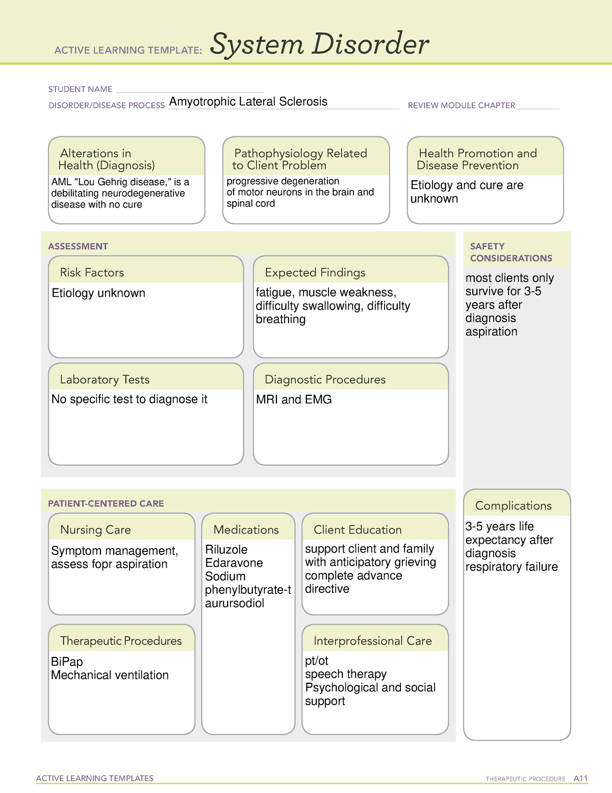 System Disorder Amyotrophic Lateral Sclerosis - ACTIVE LEARNING ...