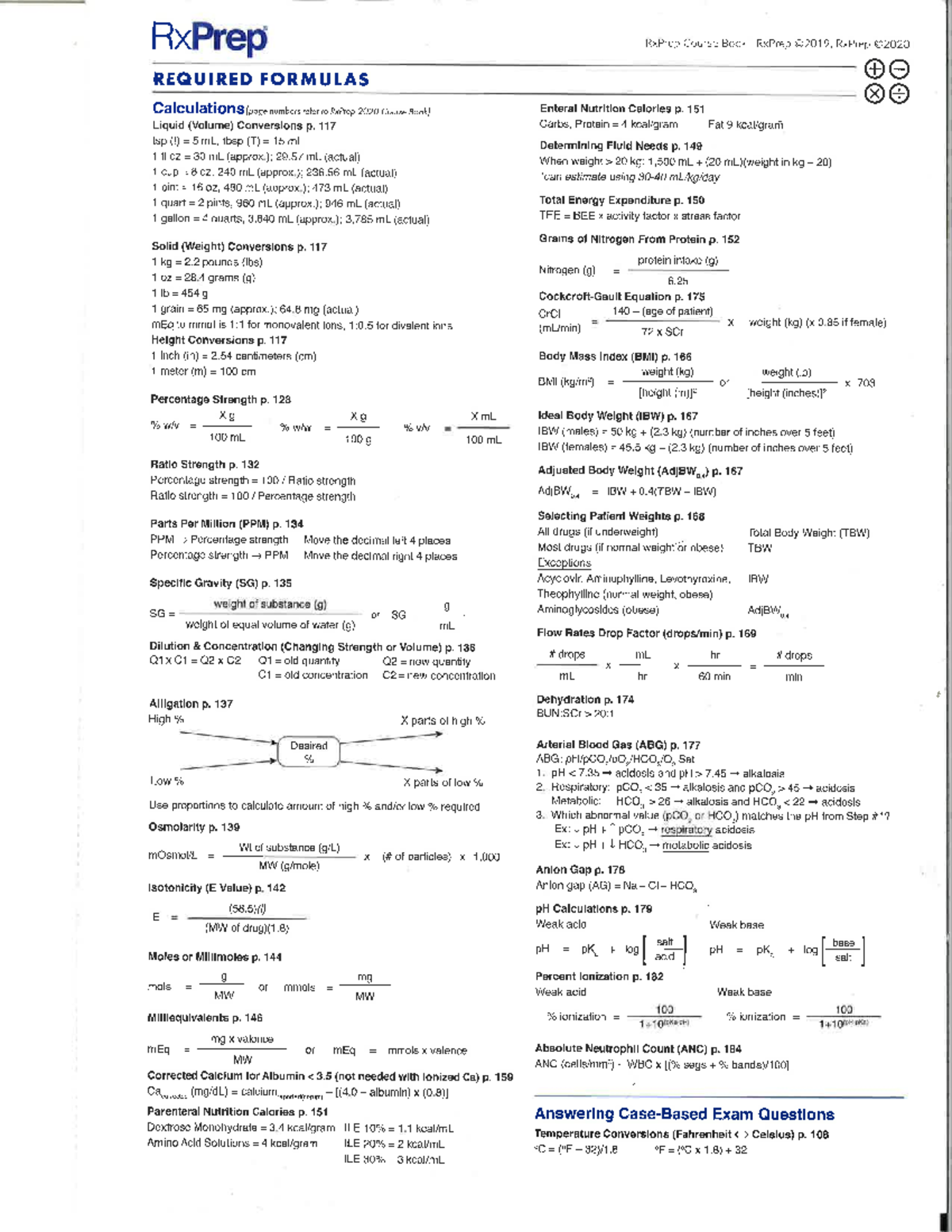 Rx Prep 2020 Required Formulas RxPrep RxPrep Course Book I RxPrep