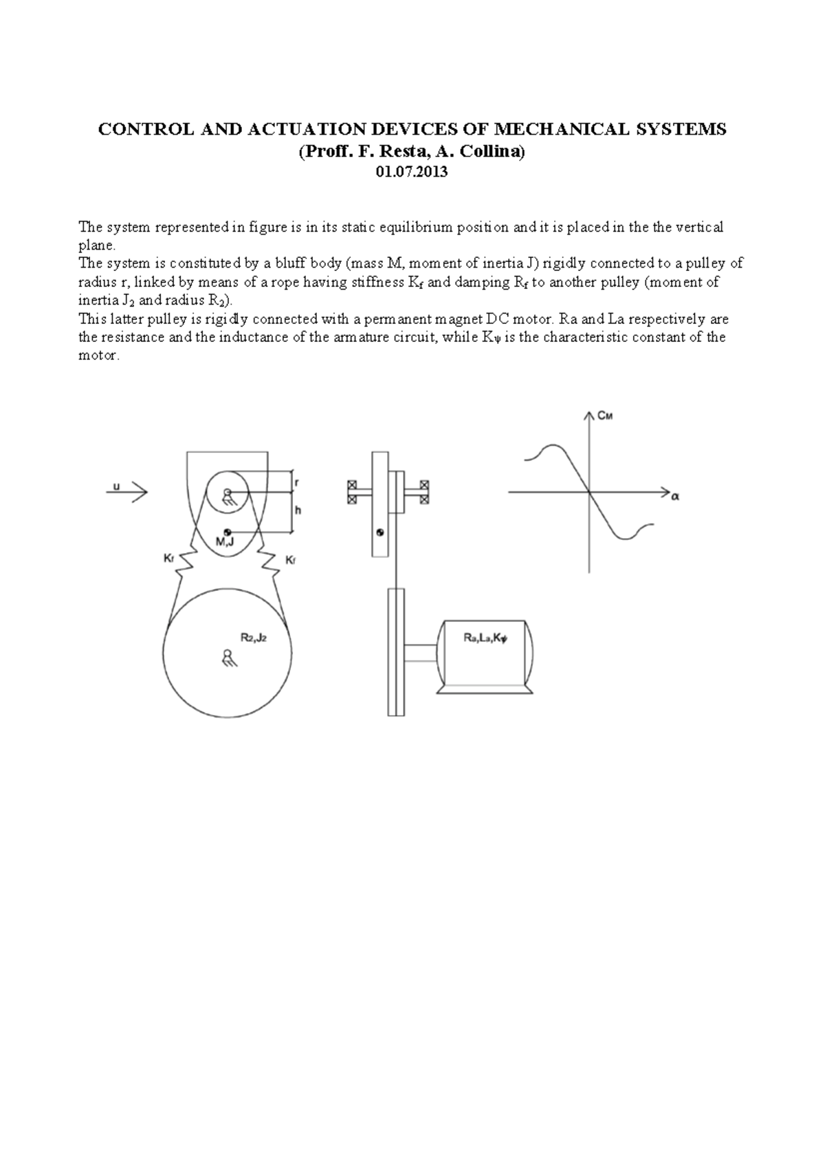 Esame 1 Luglio 2013 - CONTROL AND ACTUATION DEVICES OF MECHANICAL ...