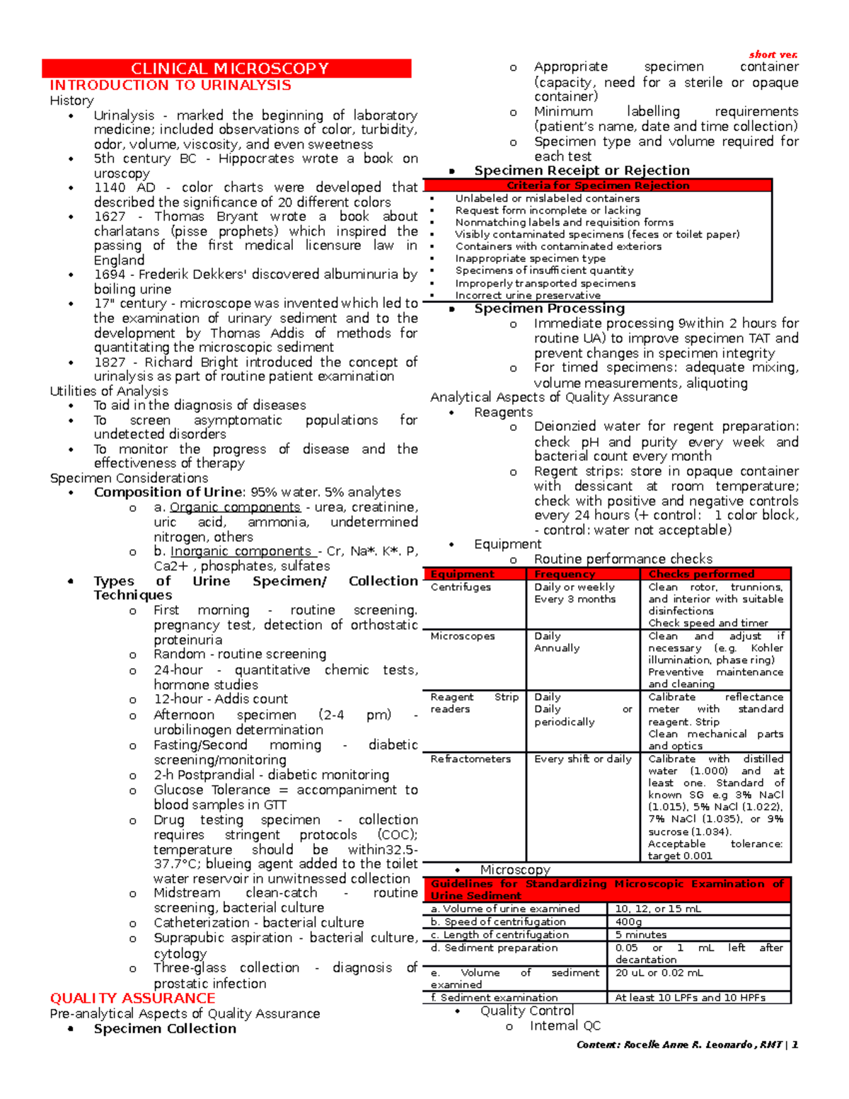 Clinical Microscopy CLINICAL MICROSCOPY INTRODUCTION TO URINALYSIS