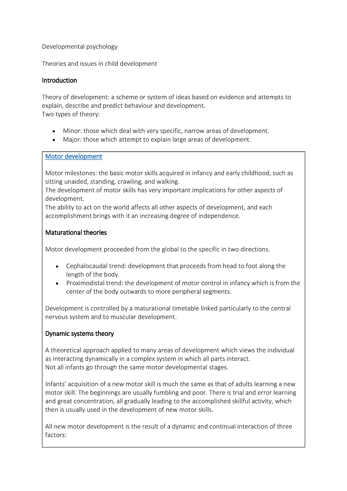 Development Notes - Developmental Psychology Theories And Issues In ...