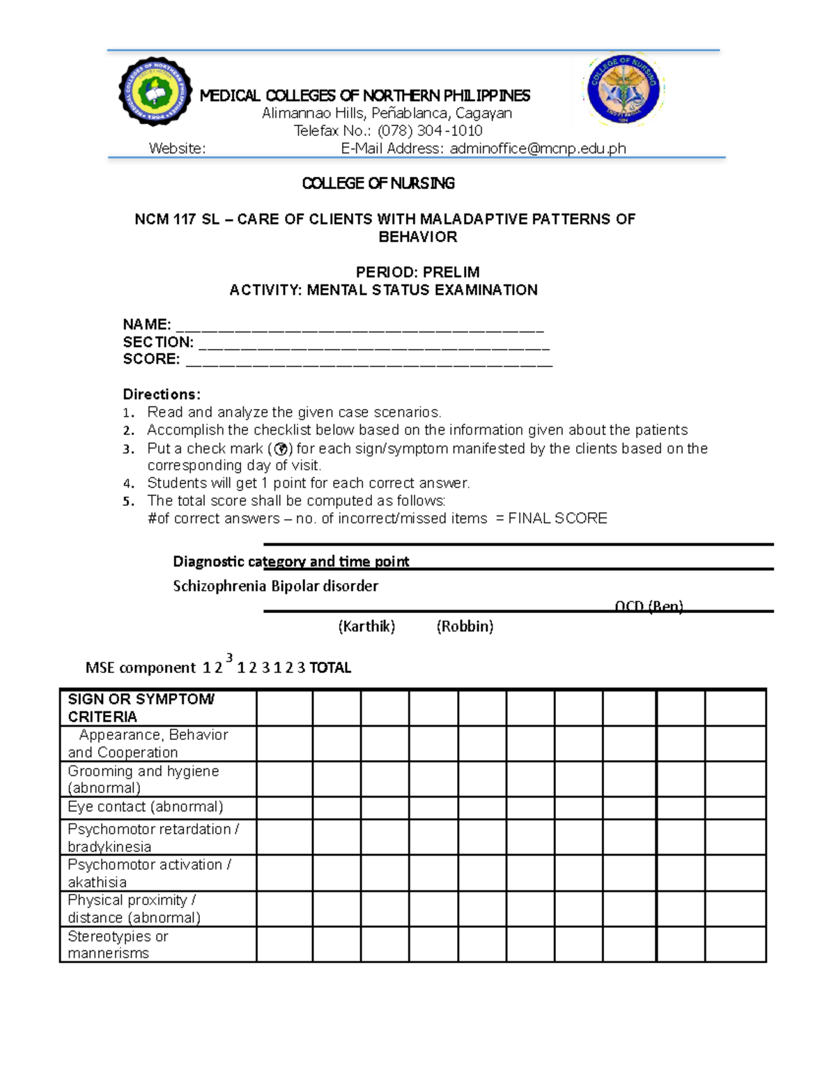 Robin-DAY-2 - NOTES - NCM 117 SL – CARE OF CLIENTS WITH MALADAPTIVE ...