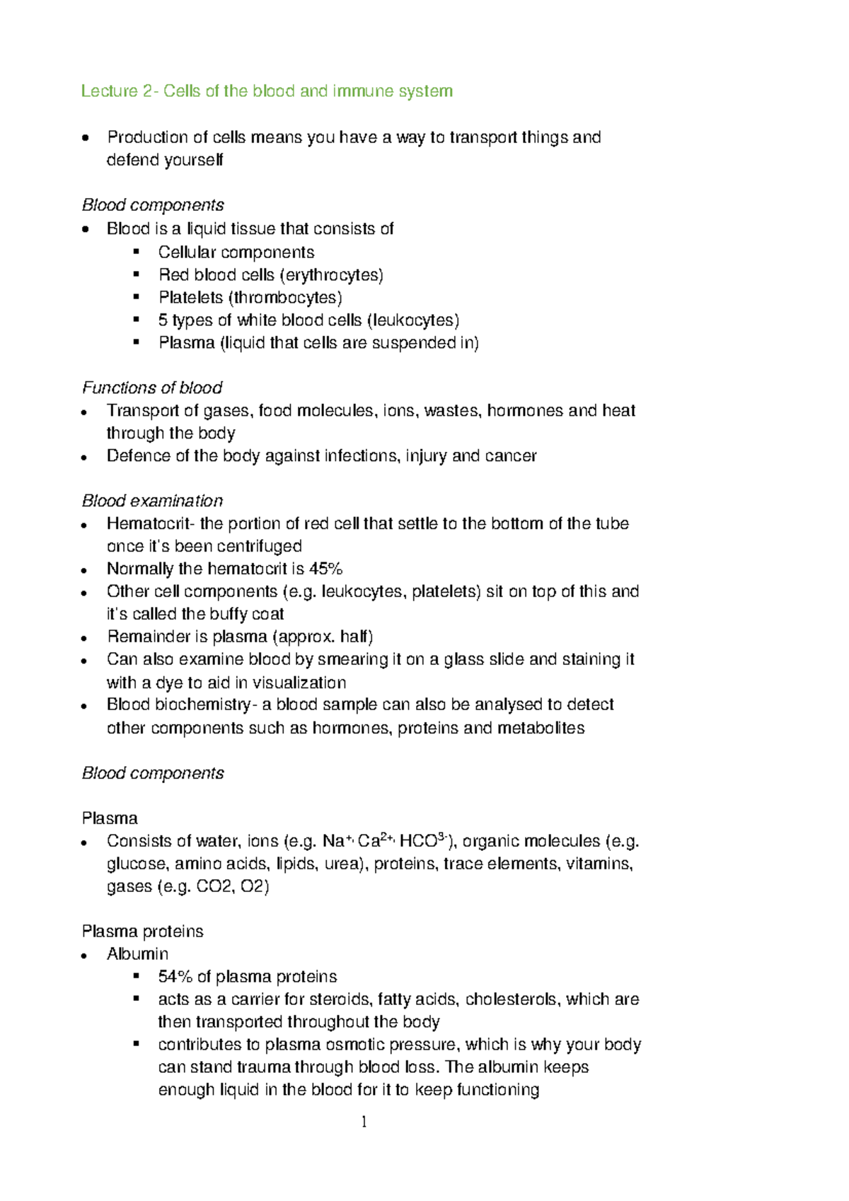 Haematology notes - Lecture Cells of the blood and immune system ...