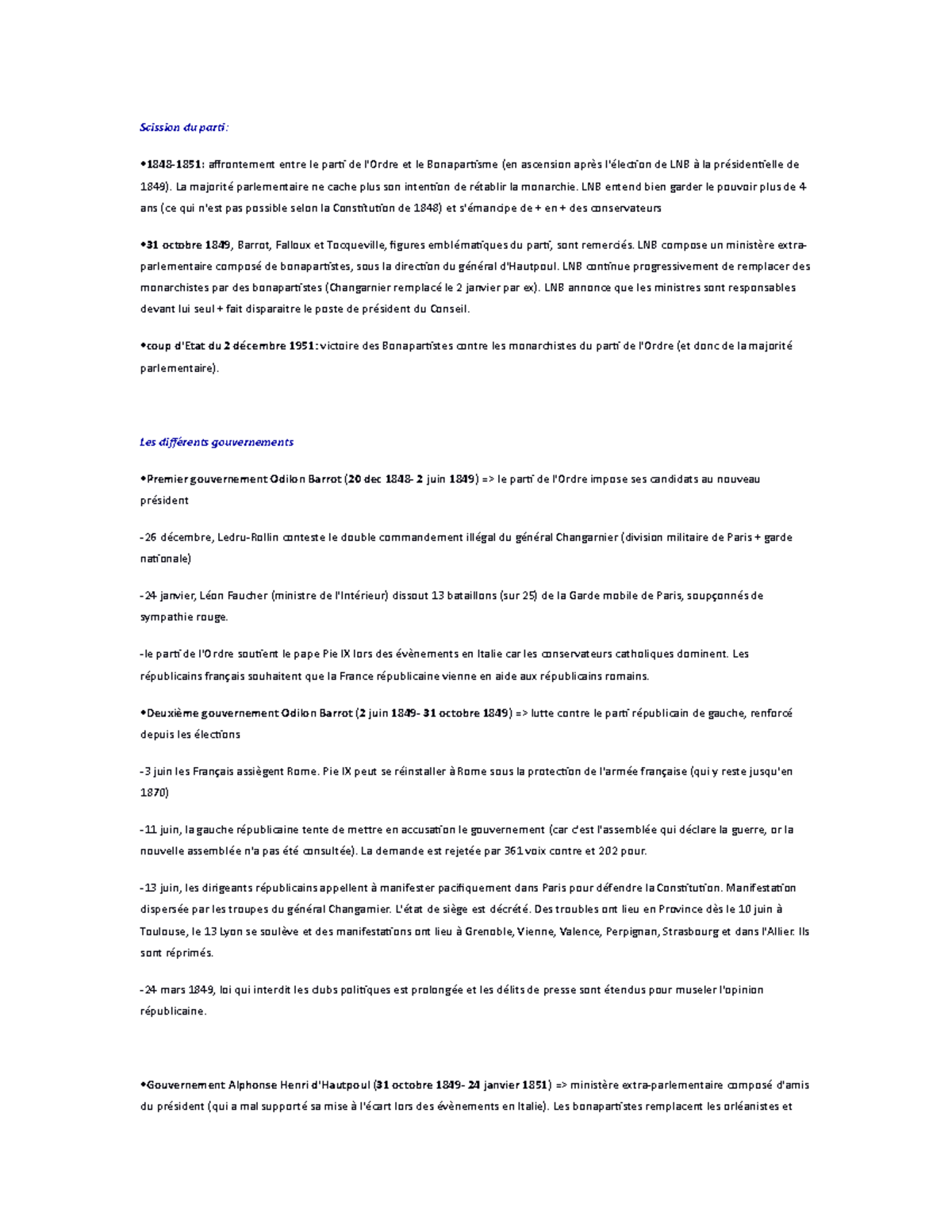 Scission du parti - Scission du parti: •1848-1851: affrontement entre ...