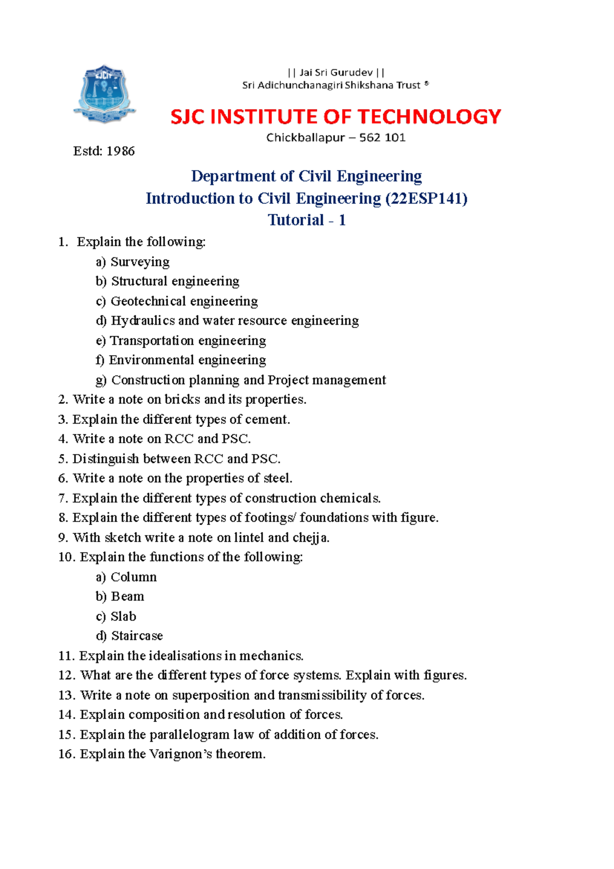 Tutorial 1 - Engineering mechanics - Department of Civil Engineering ...