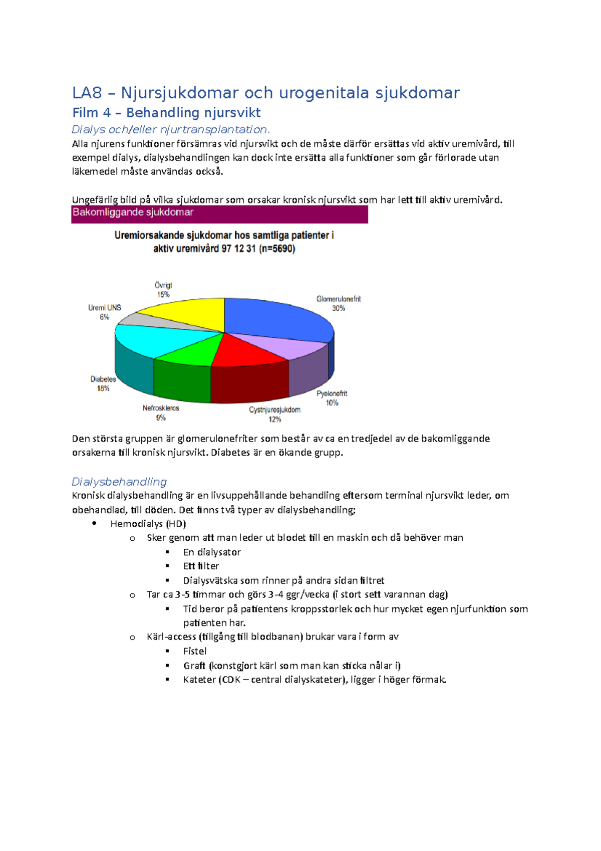 Behandling Njursvikt - Föreläsningsanteckningar 1 - LA8 – Njursjukdomar ...
