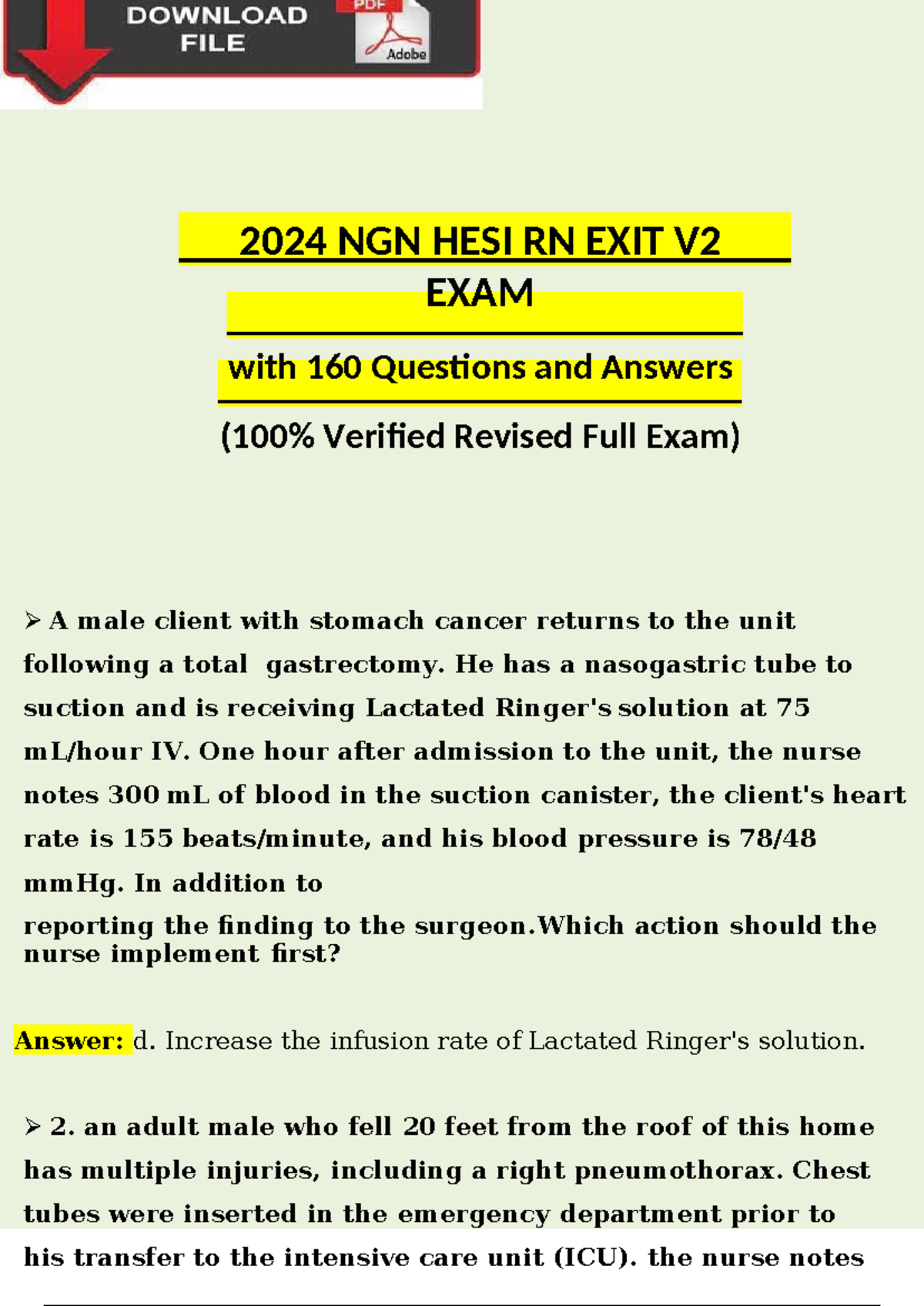 2024 NGN HESI RN EXIT V2 EXAM Questions AND Answers, 100% Verified ...