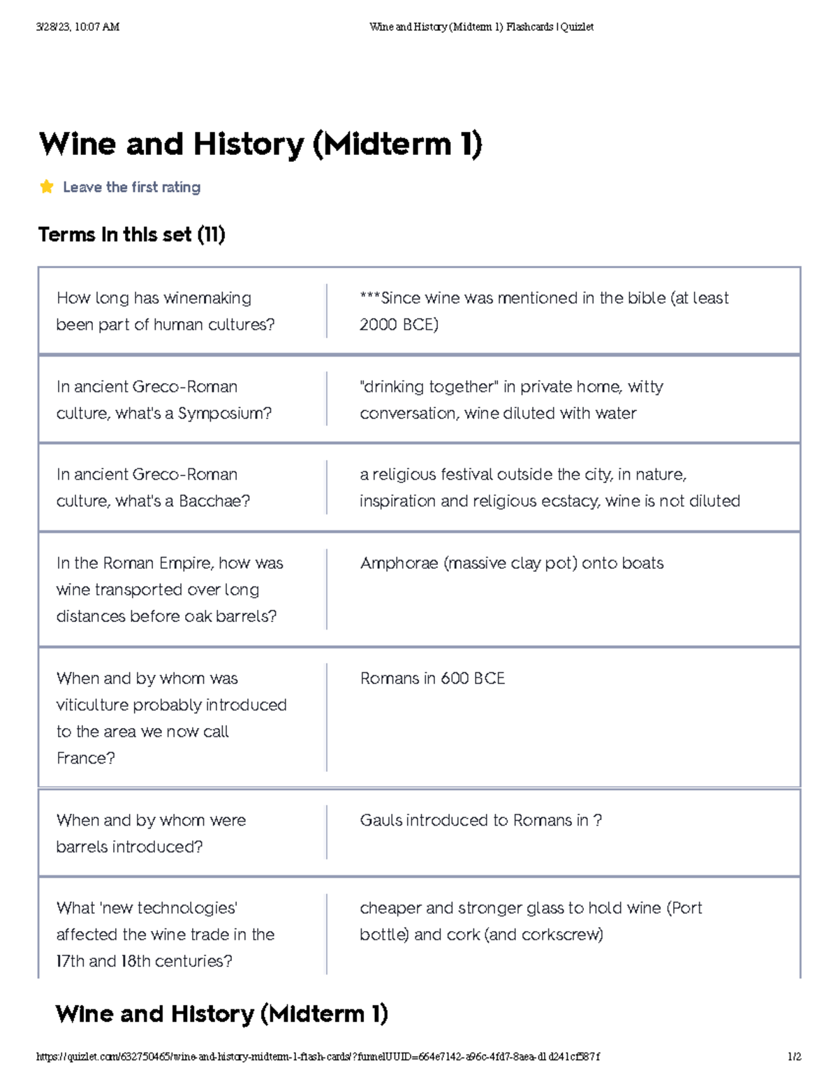 Wine and History (Midterm 1) Flashcards Quizlet Studocu