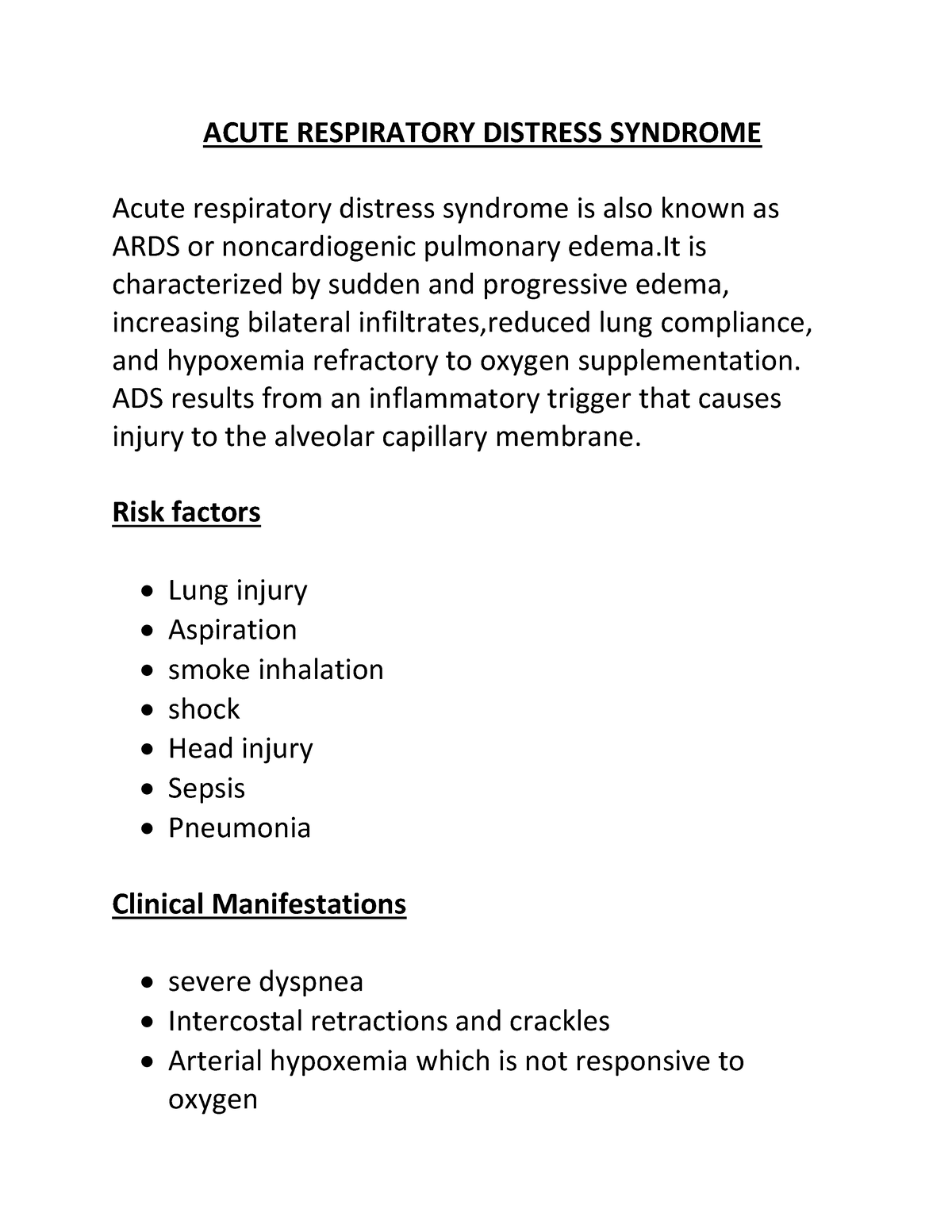 Acute Respiratory Distress Syndrome - ACUTE RESPIRATORY DISTRESS ...