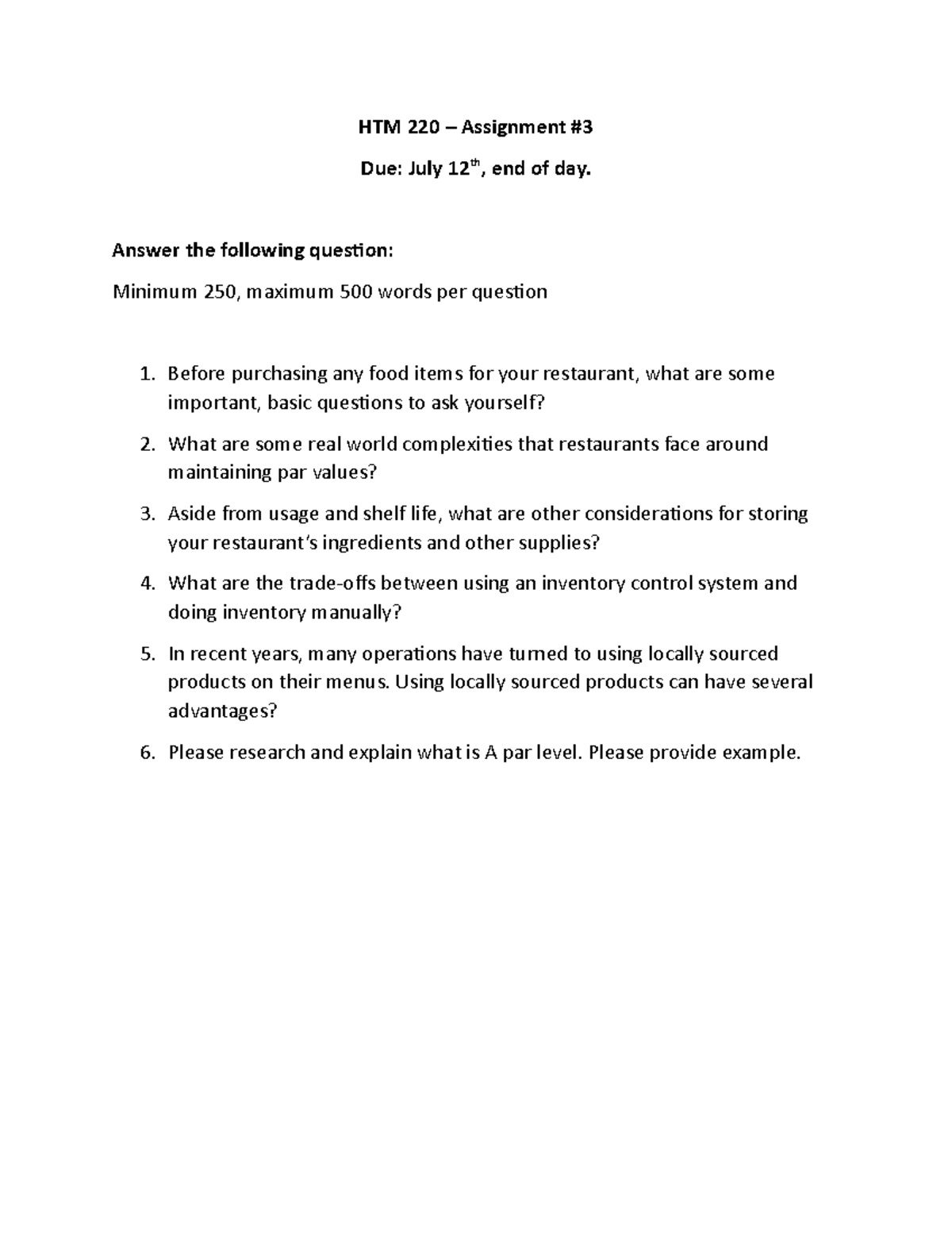 HTM220 Assignment 3 It provides illustrations on the relationship