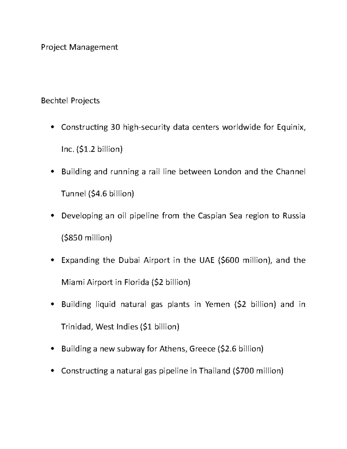 Project Managementtt - notes - Project Management Bechtel Projects ...
