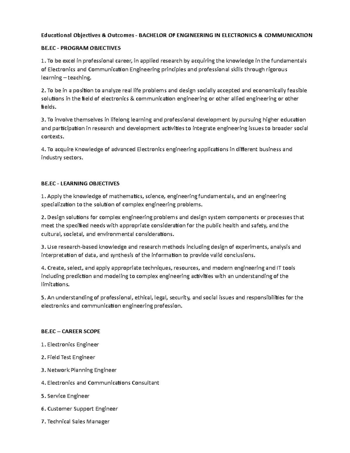 Educational Objectives BE - Educational Objectives & Outcomes ...