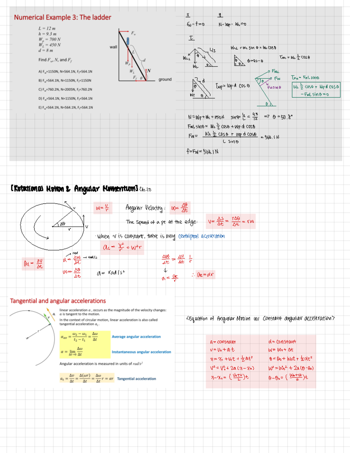 PHYS 0110 Notes ch10 rotational motion and angular momentum - X y Fw ...