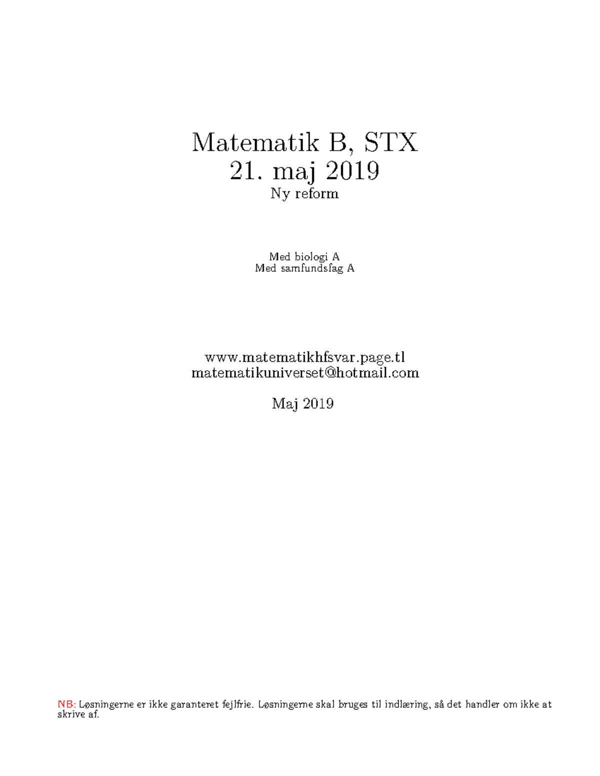 Mat B Dok - Handler Om Mat B - Matematik B, STX 21. Maj 2019 Ny Reform ...