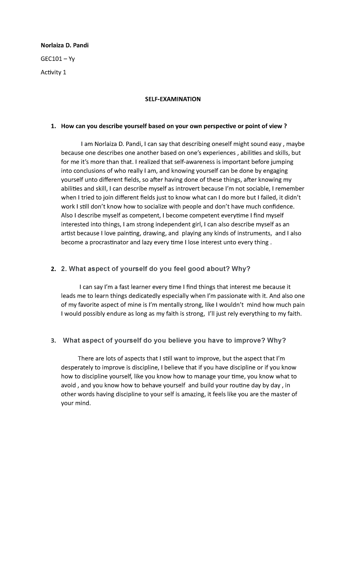 Assignment about Covid - Norlaiza D. Pandi GEC101 – Yy Activity 1 SELF ...