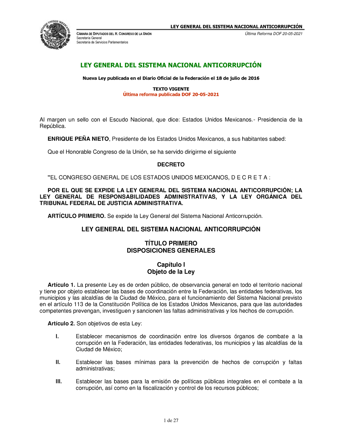 Lgsna 2005 21 - Ley General - C¡MARA DE DIPUTADOS DEL H. CONGRESO DE LA ...