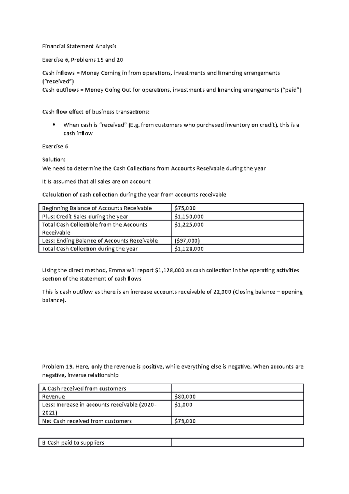Cash Flows - Financial Statement Analysis Exercise 6, Problems 19 and ...