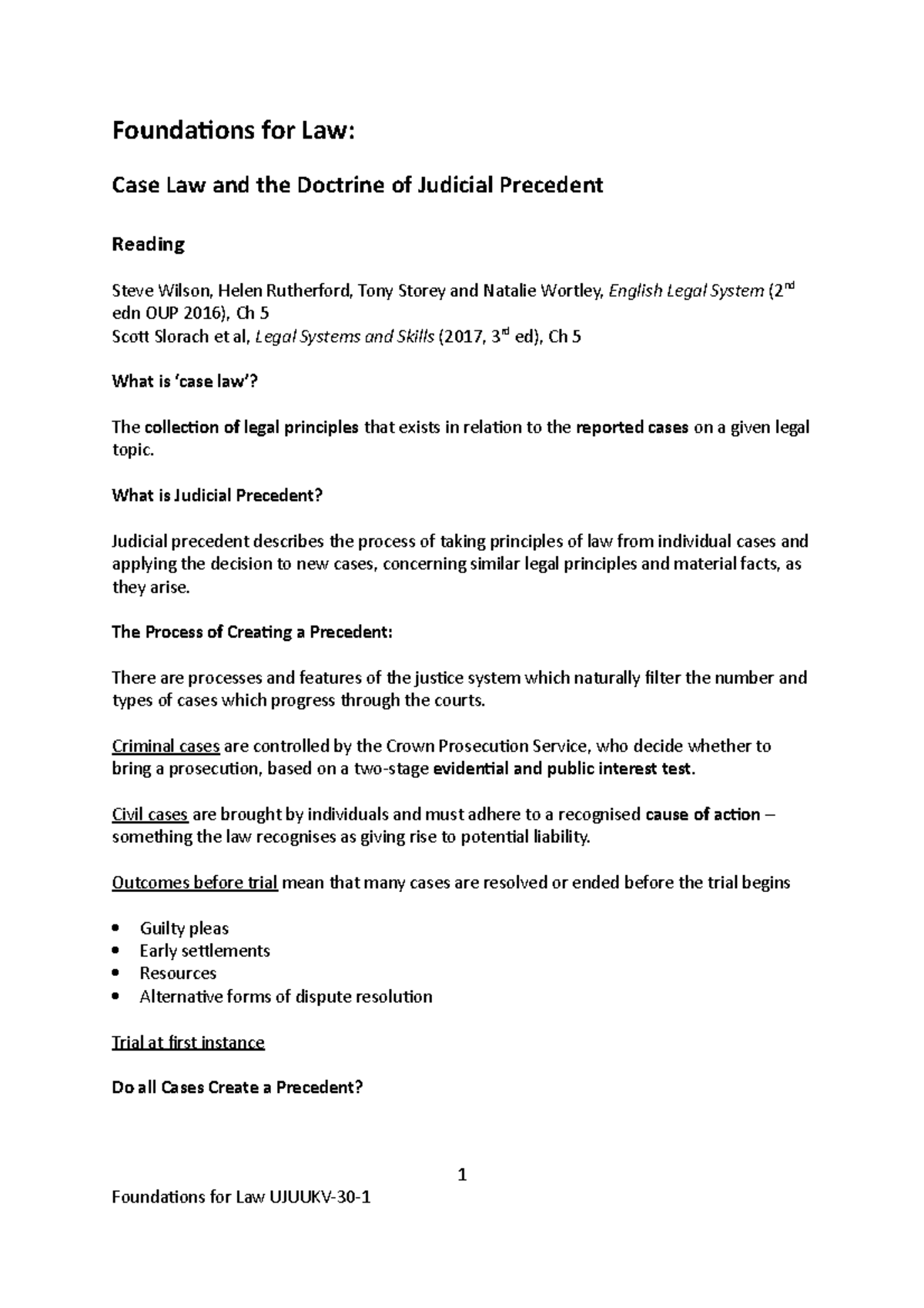 The cases and precedent cont Foundations for Law Case Law and the