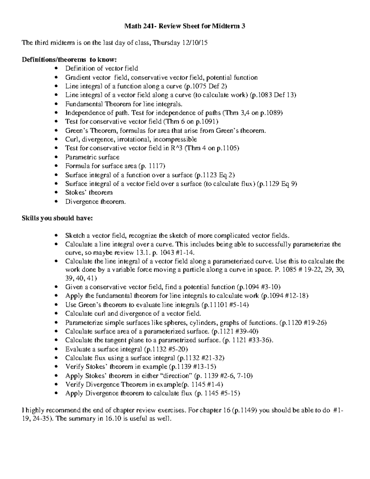 Exam3Review - Review sheet for the 3rd exam - Math 241- Review Sheet ...