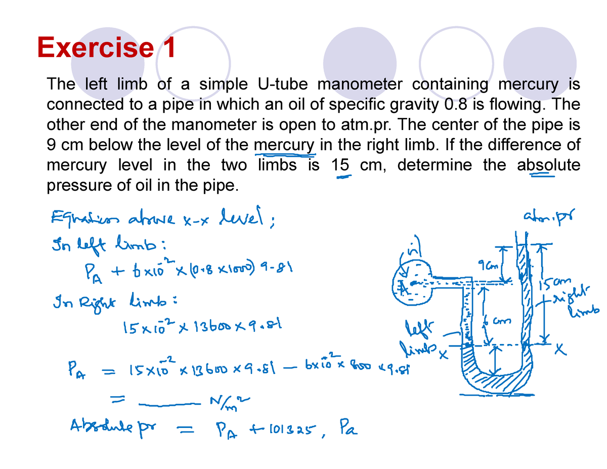 Tutorial 3 Manometers The left limb of a simple Utube manometer