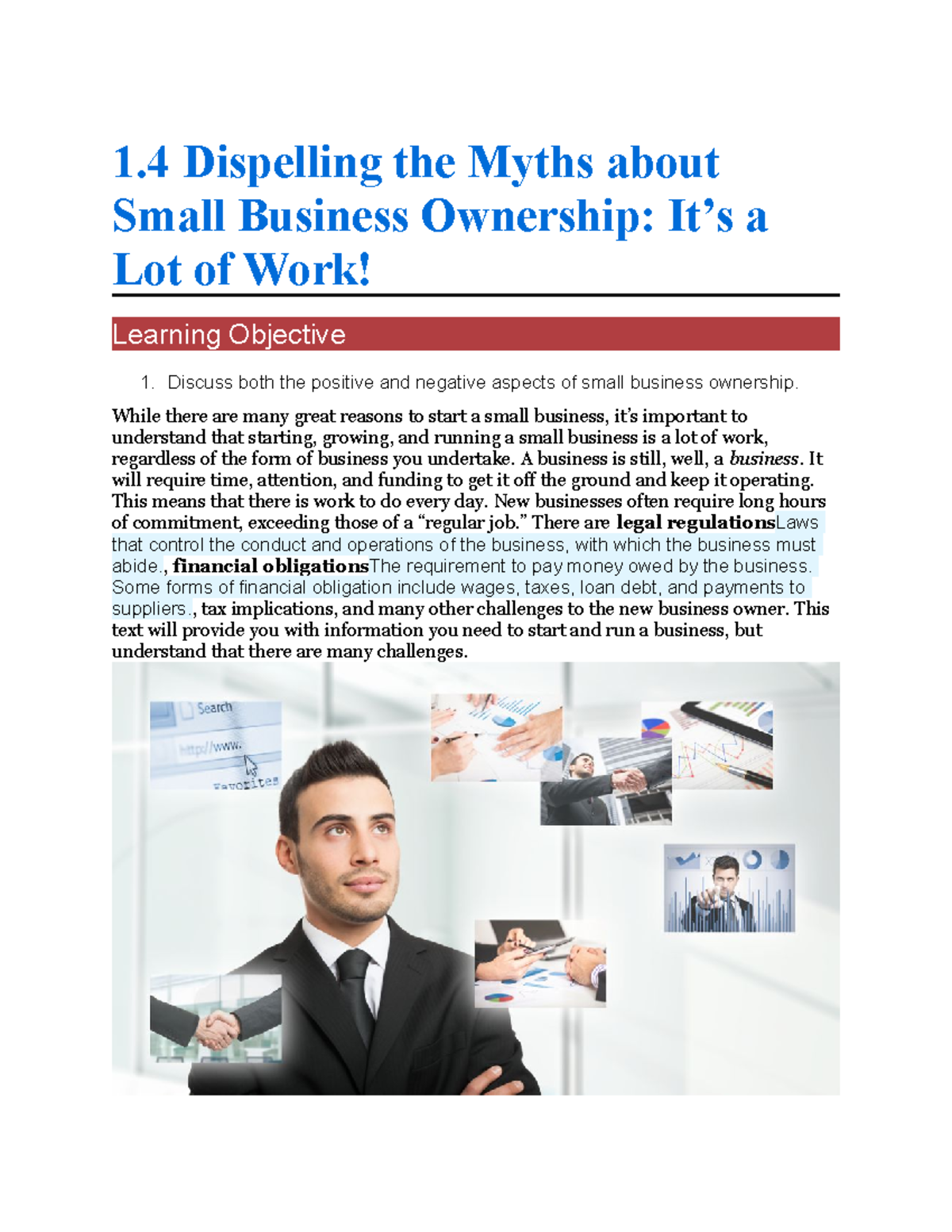 1.4 and 1.5 Dispelling the Myths about Small Business Ownership - It’s ...