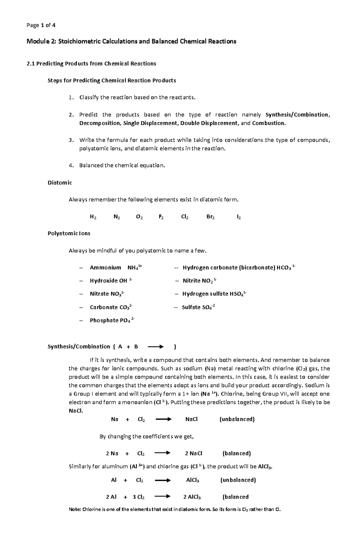 Anachem LEC Module 2 - Lecture notes Stoichiometry - Module 2 ...