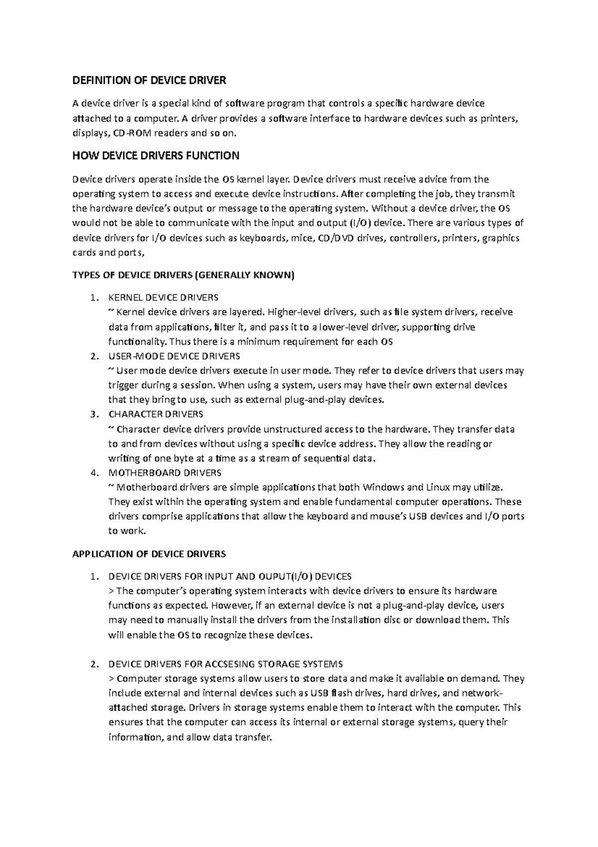 Definition OF Device Driver - DEFINITION OF DEVICE DRIVER A device ...