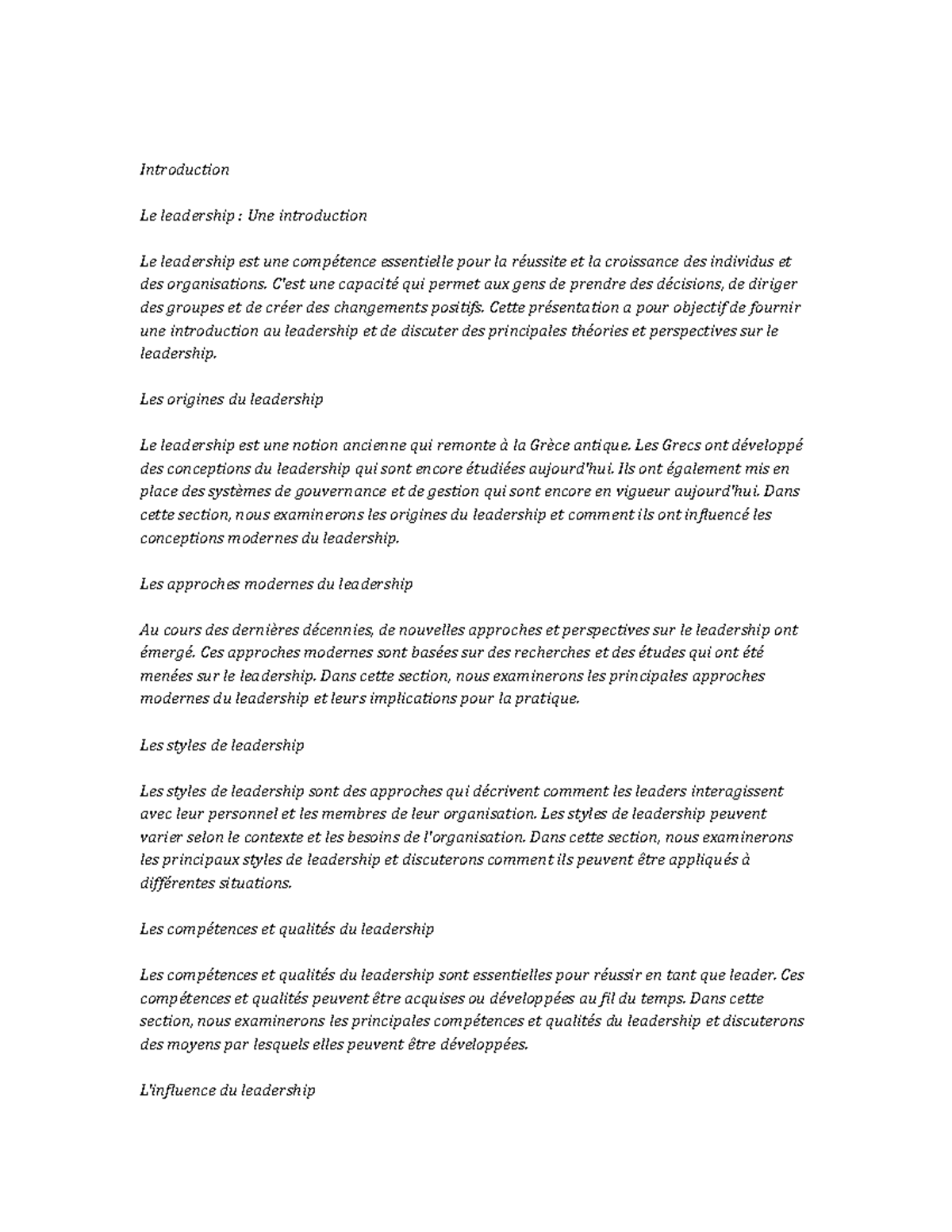 Leadership Study Notes - Introduction Le leadership : Une introduction ...