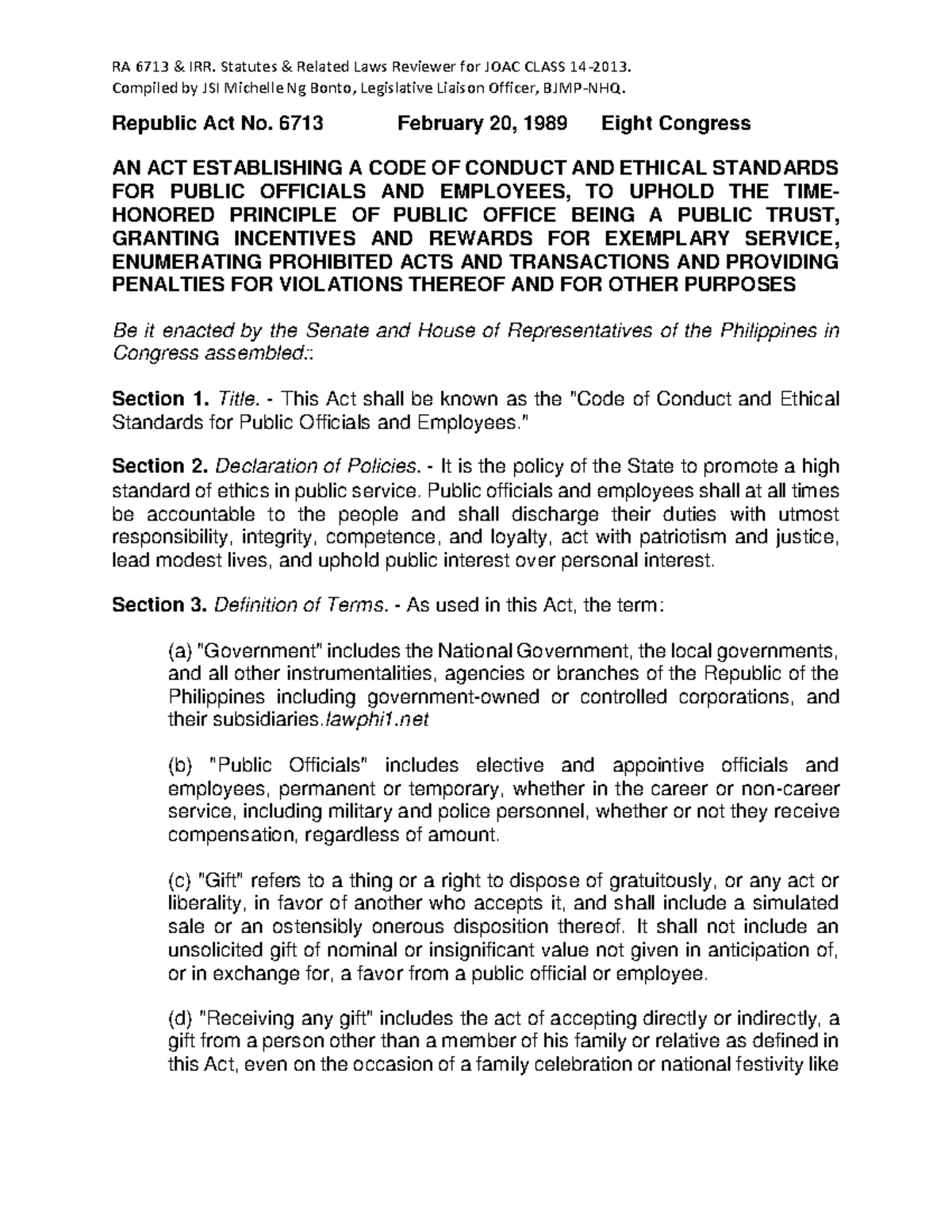 RA 6713 & IRR proper learning on how to achieve dreams without