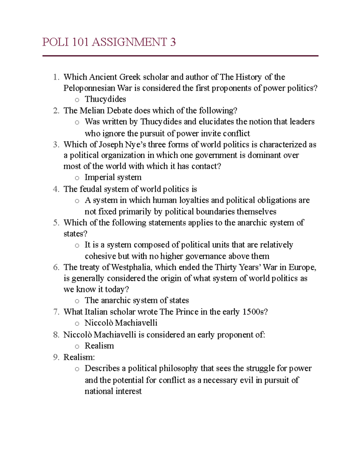 POLI 101 Assignment 3 - Dr. Min Ye - POLI 101 ASSIGNMENT 3 Which ...