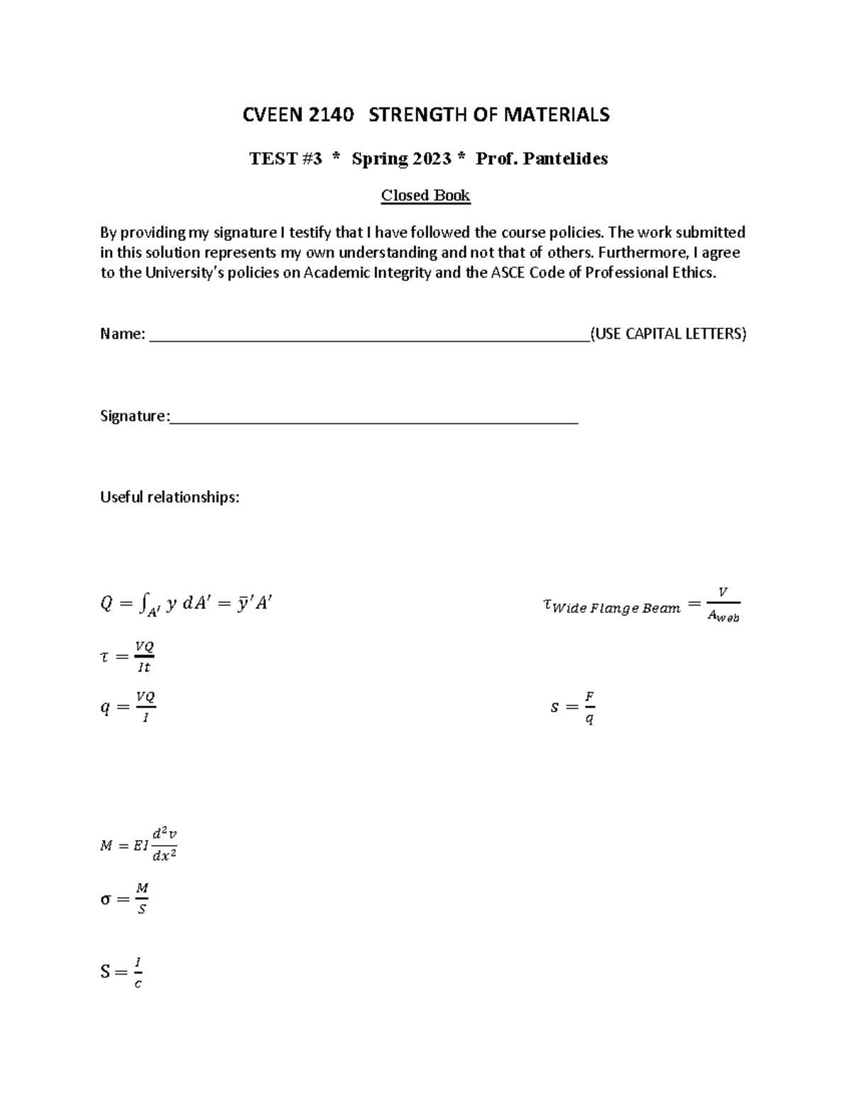 Solution+Test+3 - review and work for exam 3 - CVEEN 2140 STRENGTH OF ...