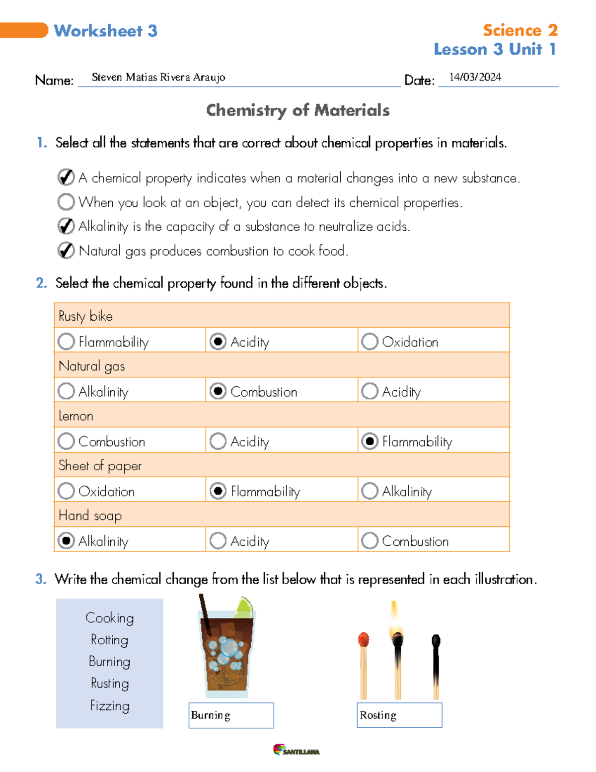 Lesson 3 Unit 1 - Name: Date: Worksheet 3 Science 2 Lesson 3 Unit 1 ...