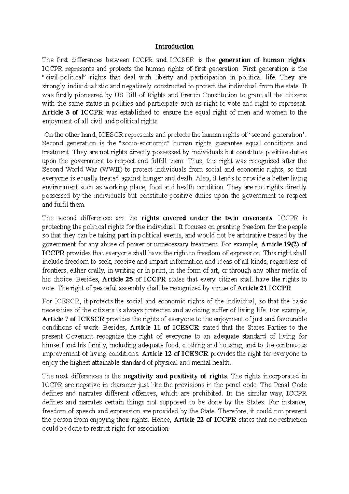 Differences and Similarities of Twin document - Human Rights Law - MMU ...