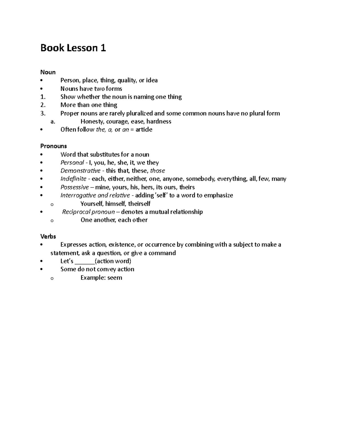 Book Lesson 1 - Summary English Fundamentals 1 - Book Lesson 1 Noun ...