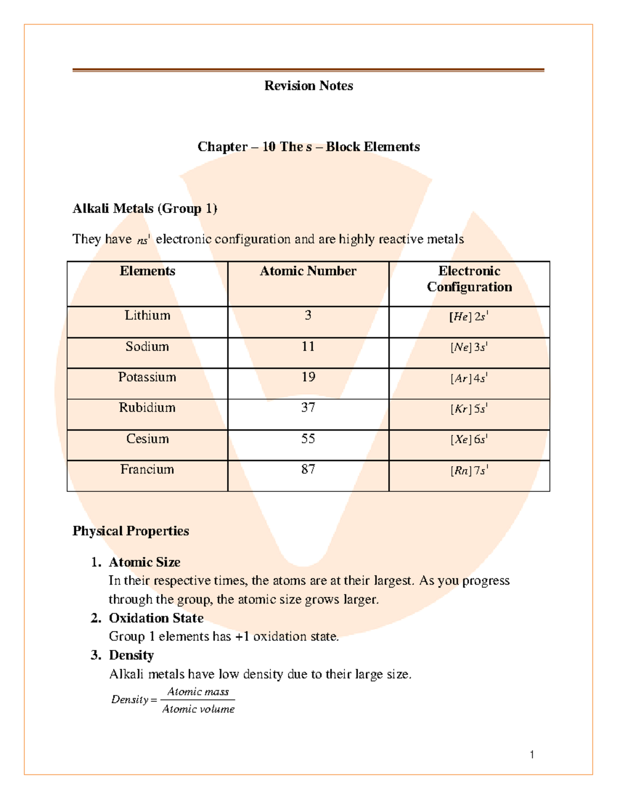 Chemistry Revision Notes The s-Block Elements - Revision Notes Chapter ...