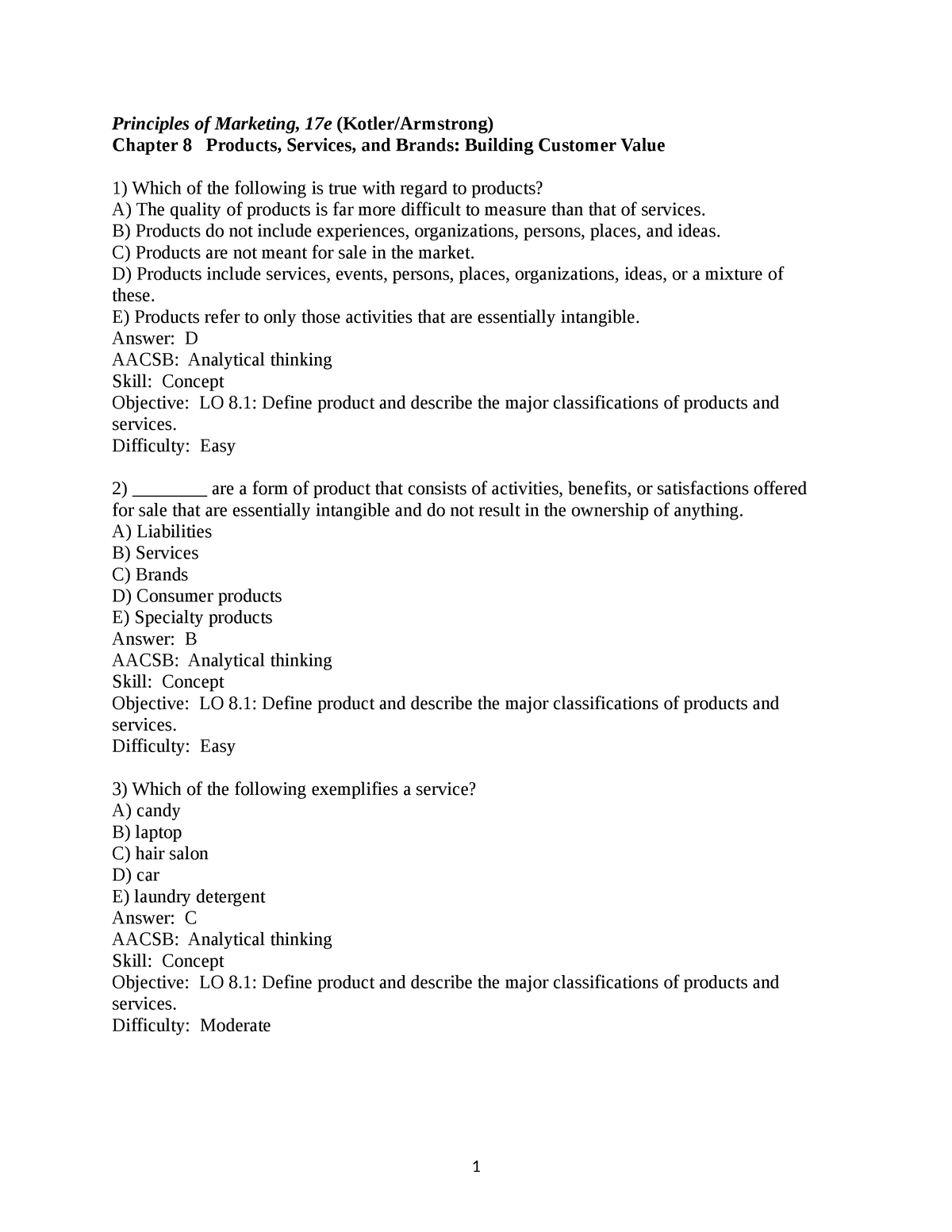 Chapter 8 - Multiple Choice Of Pmk - Principles Of Marketing, 17e ...